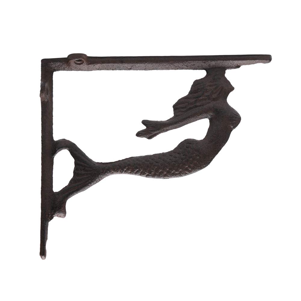 BRASSTAR Heavy Duty Cast Iron Mermaid Shelf Brackets - Rustic Nautical Wall Mount for Shelves, Mailbox, and Decor - Antique Replica in Rust Finish (1 Pair) - Perfect for Coastal, Beach House, and Vintage Home Decor