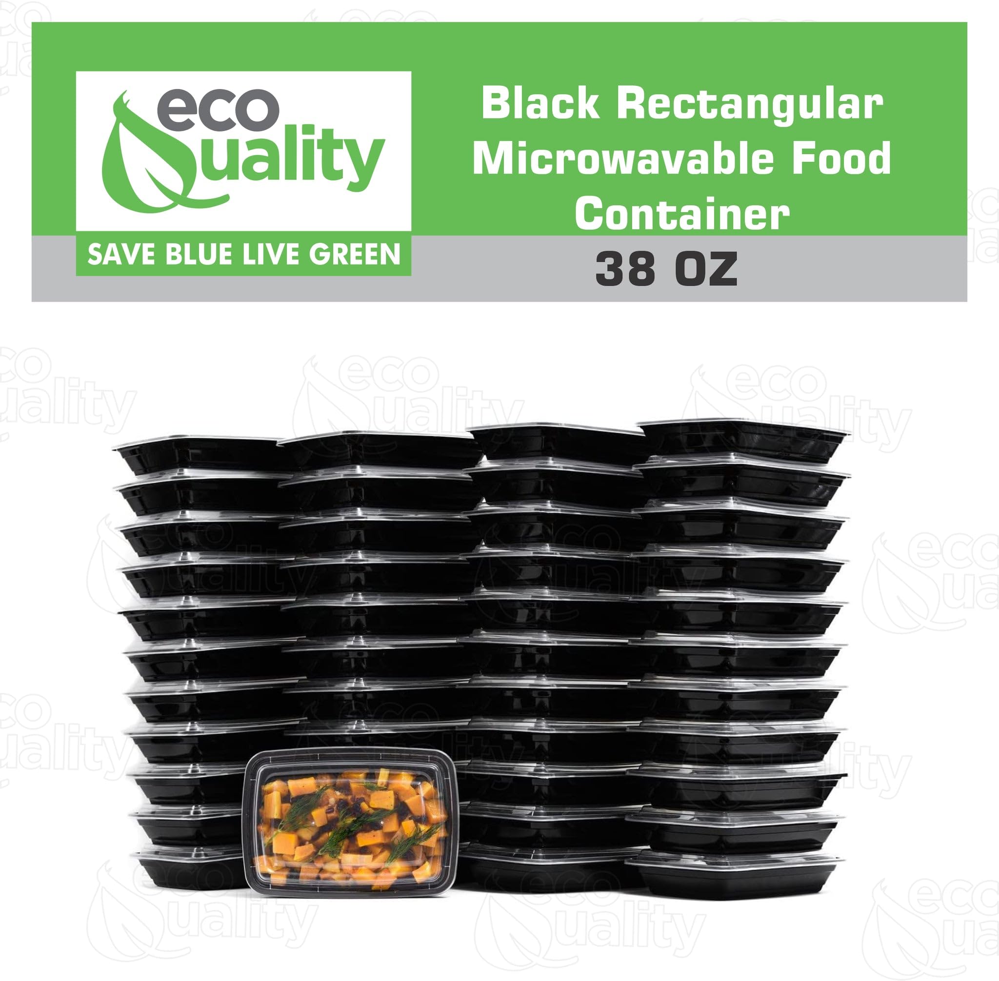EcoQuality 38 oz BPA-Free Reusable Food Storage Containers 25-Pack with Lids - Airtight, Watertight Rectangular Containers for Freezer, Microwave & Dishwasher - Stackable Meal Prep Containers for Lunch, Bento Box, Office & Picnic Use