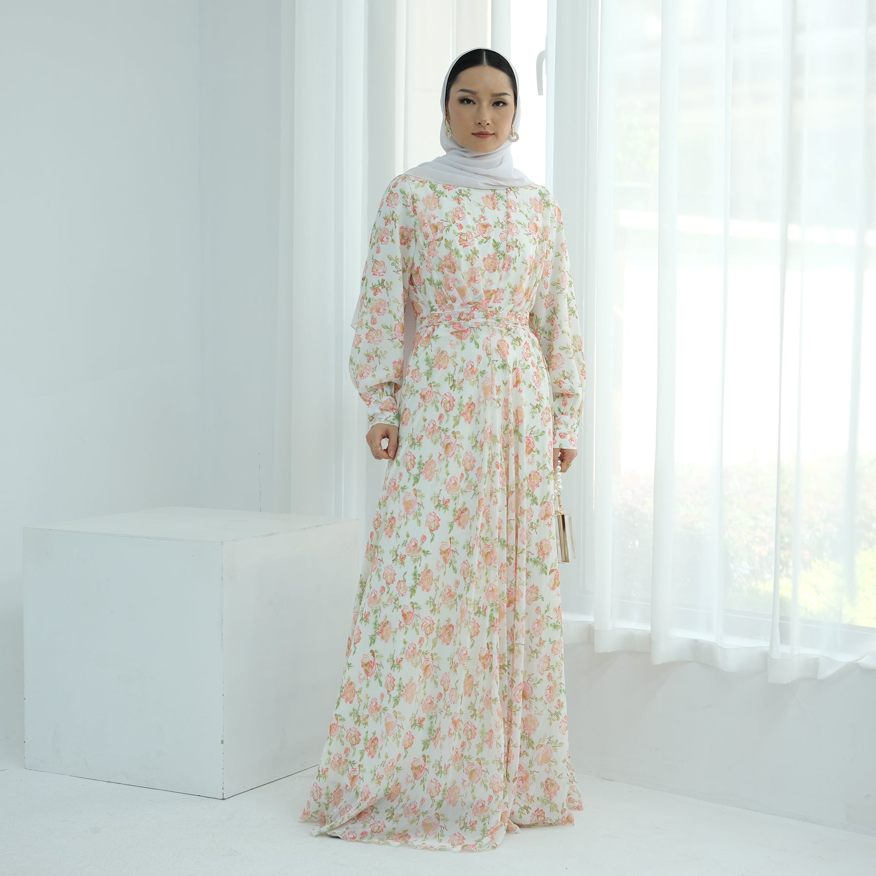 Gardenia Floral Maxi Dress in Coral Green - Elegant Summer Beach Dress for Women, Perfect for Vacations, Weddings & Outdoor Parties