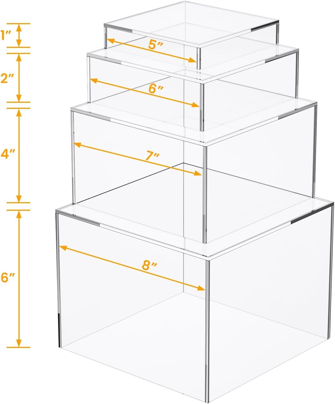 4-Piece Clear Acrylic Display Cubes with Hollow Bottoms - Stackable Buffet Risers for Jewelry, Cupcakes & Home Decor Organization