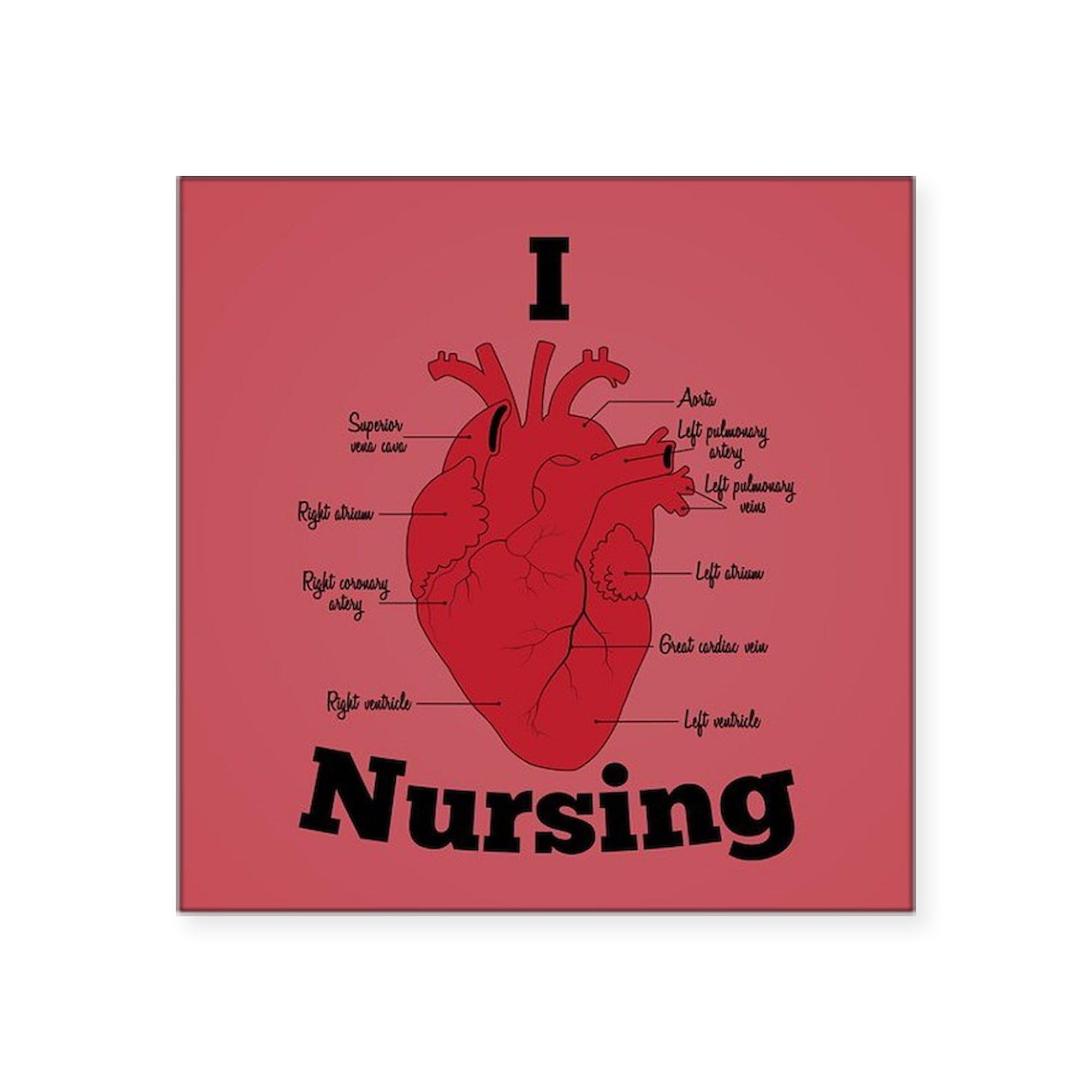 I Heart Nursing 3x3 Inch Square Bumper Sticker - Waterproof Vinyl Car Decal for Nurses, Medical Professionals - Perfect for Cars, Laptops, Water Bottles & Hospital Gear