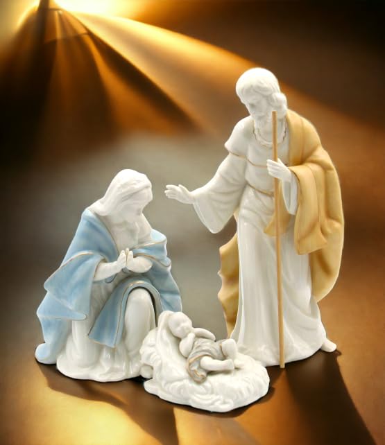 Fine Porcelain Holy Family Nativity Set - 10.5 Inch Height - Handcrafted Christmas Decor for Home, Church & Holiday Display - Perfect Gift for Christian Families