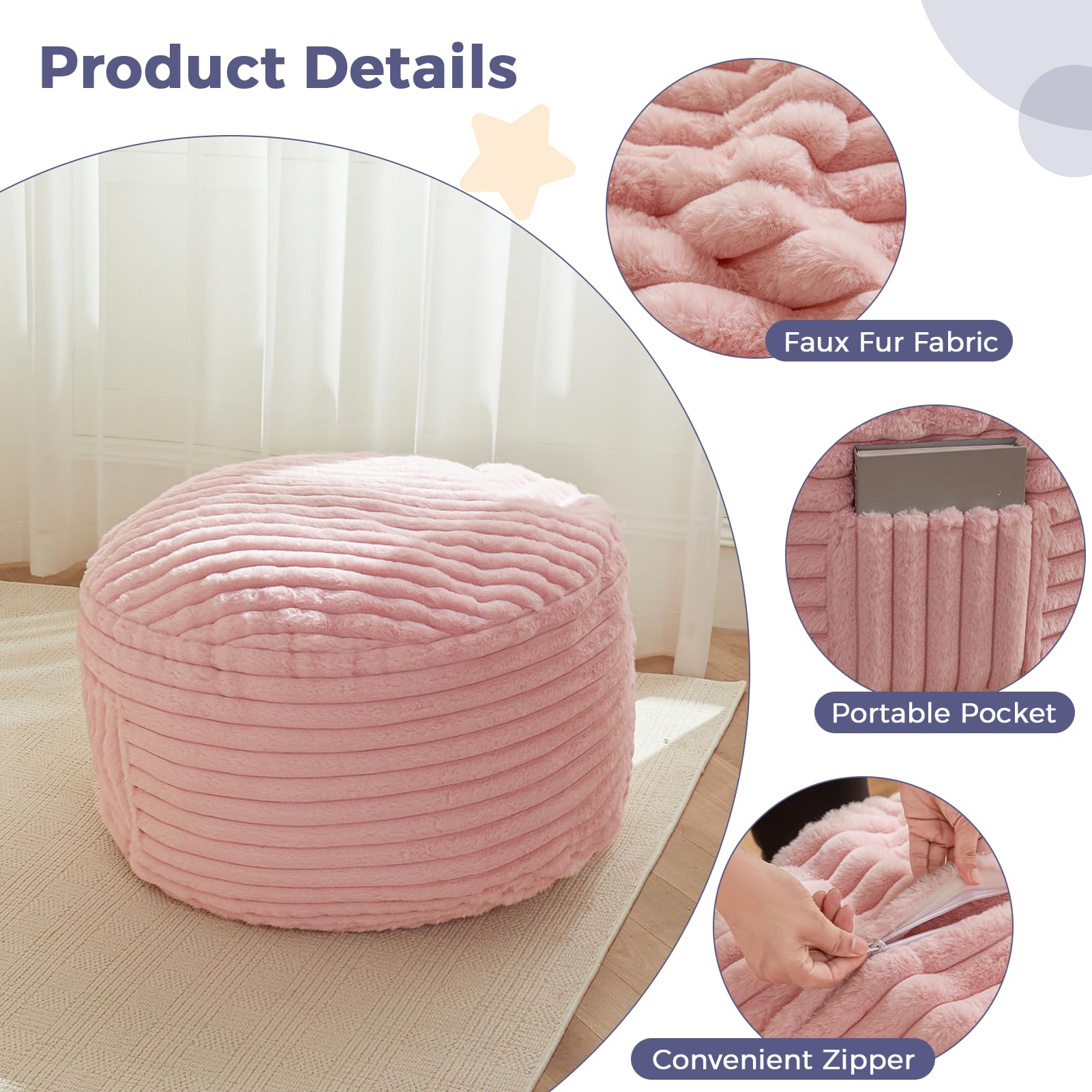 MAXYOYO Kids Bean Bag Chair Bed - Convertible Children's Floor Mattress & Lounge Chair, Pink - Perfect for Playroom, Bedroom & Reading Nook