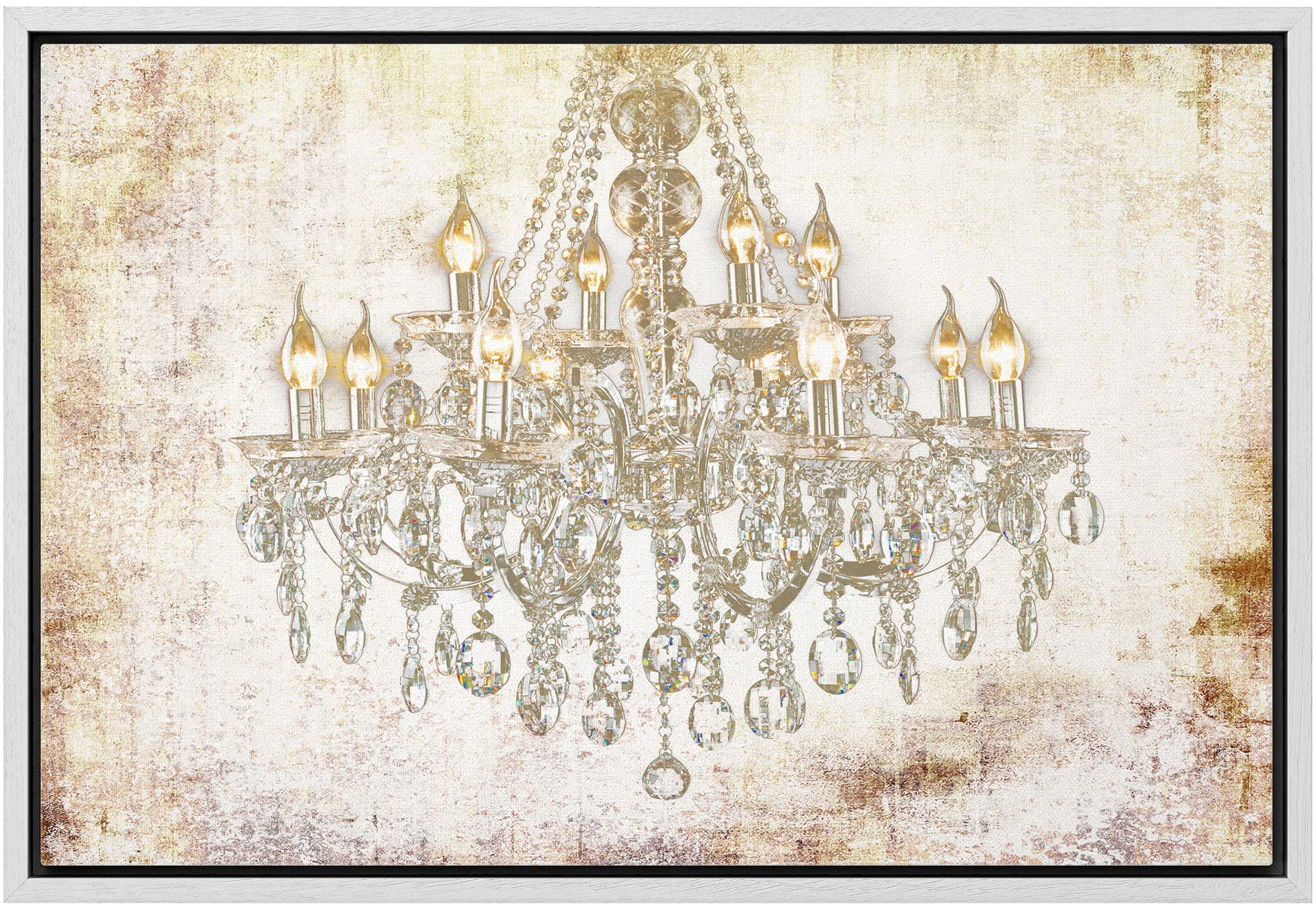 Wall26 Framed Canvas Print - Crystal Chandelier on Grunge Background Modern Art Wall Decor, 24x36 Inches, White Frame - Perfect for Living Room, Bedroom & Office Decor | Digital Art Print for Relaxing & Calming Atmosphere