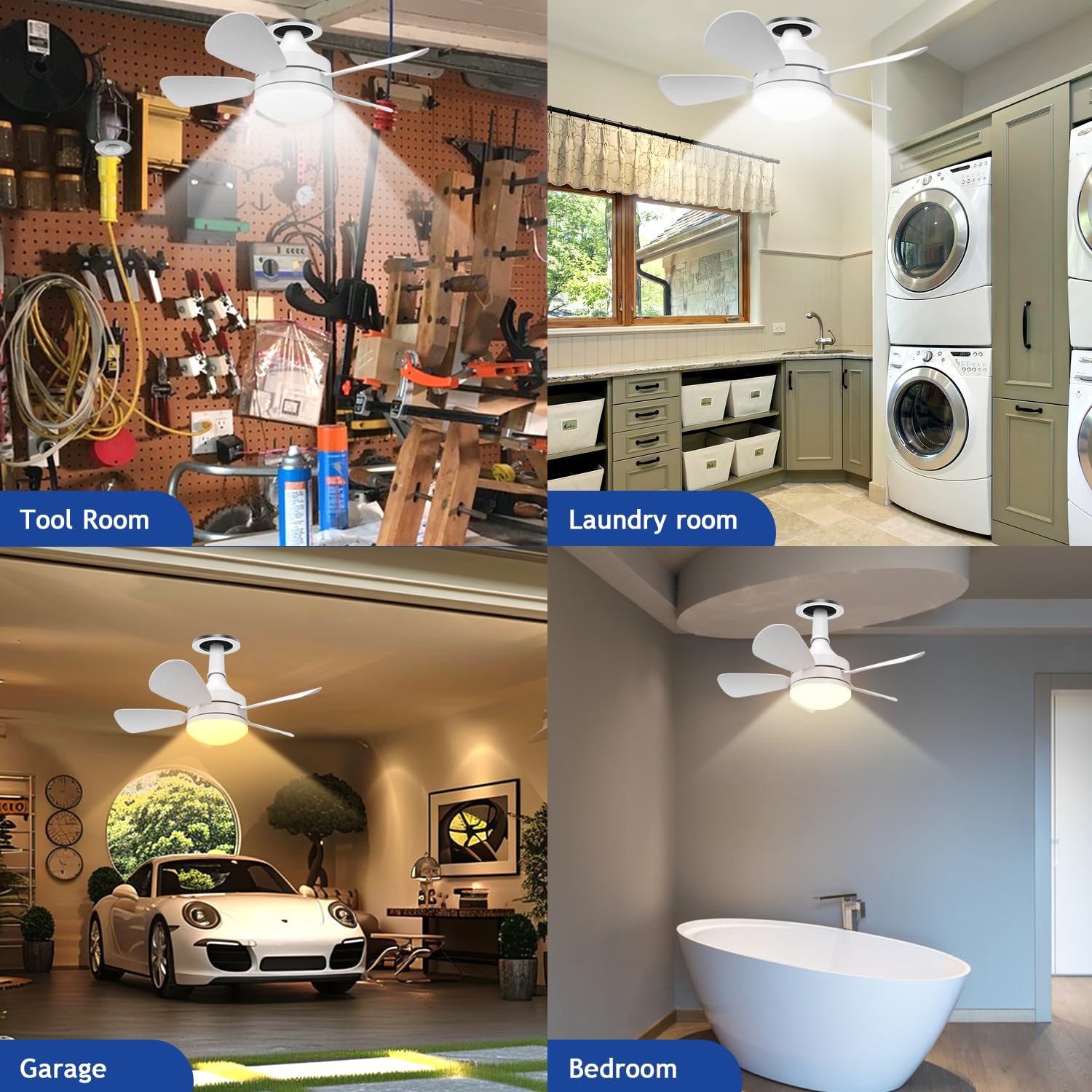 2000Lumen LED Ceiling Fan Light with Remote - E26 Screw Base, Noiseless 3-Speed Dimmable Light, Adjustable CCT & 2/4 Timers - Perfect for Kitchen, Bathroom, Garage, Bedroom and Living Room Lighting