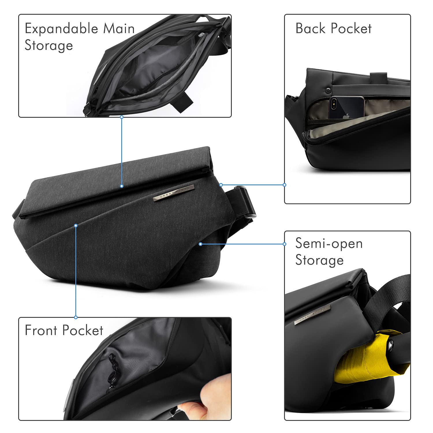 NIID R1+F4 Sling Bag for Men - Waterproof Crossbody Shoulder Backpack, Stylish Chest Bag with Multiple Pockets - Perfect for Travel, Gym, Hiking & Everyday Use