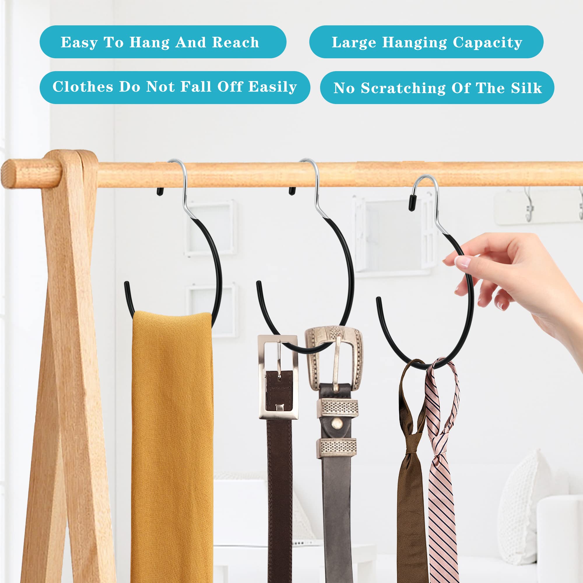 15 Pcs Non-Slip Scarf Ring Hangers - Belt Rack Tie Hanging Hooks for Closet Organization - Perfect for Scarves, Ties, Belts, Tank Tops & Pashminas (Black) - Ideal for Bedroom, Closet & Wardrobe Storage Solutions
