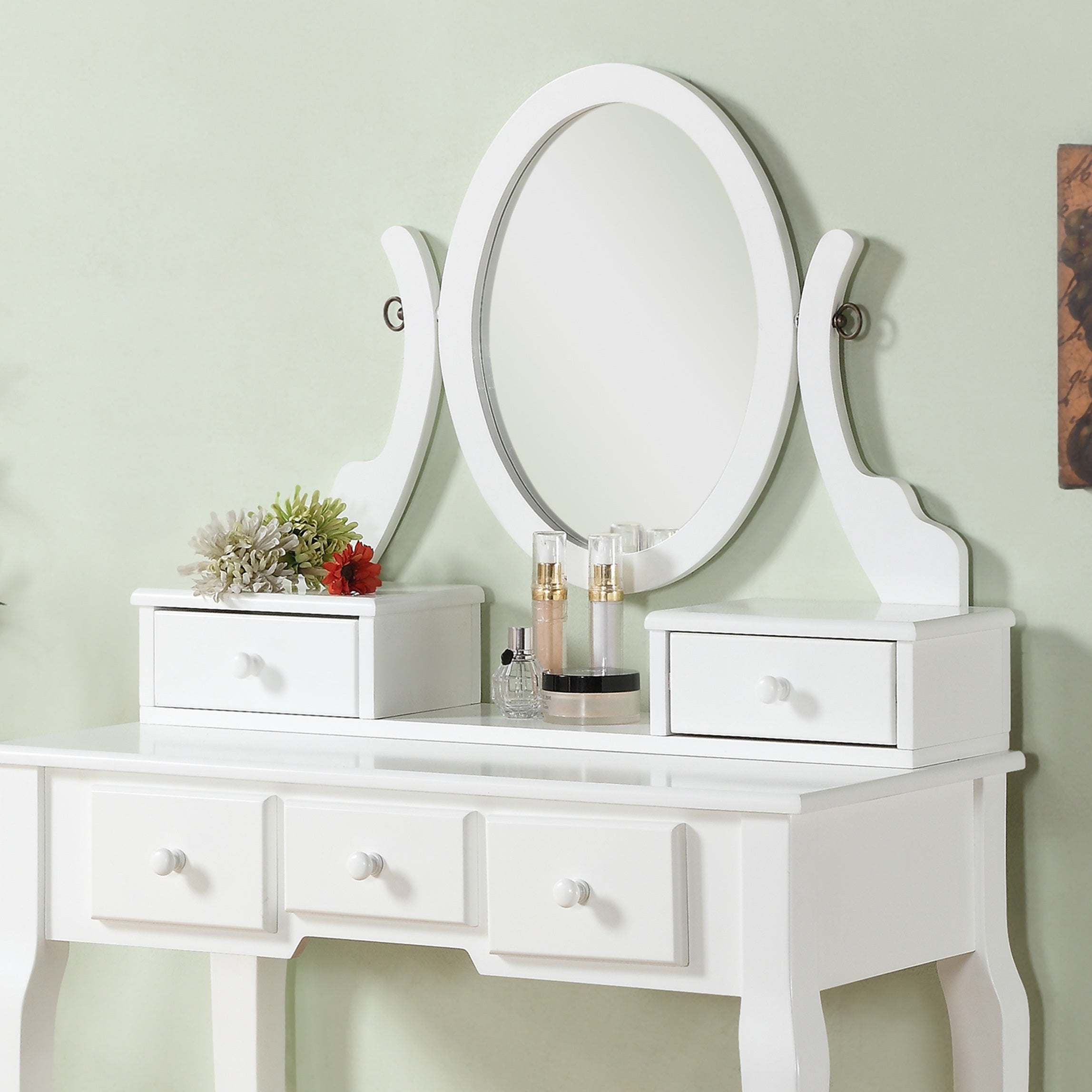 Ashley Wood Makeup Vanity Table and Stool Set - White Roundhill Furniture for Bedroom & Dressing Room | Elegant Dressing Table with Mirror & Seat for Women