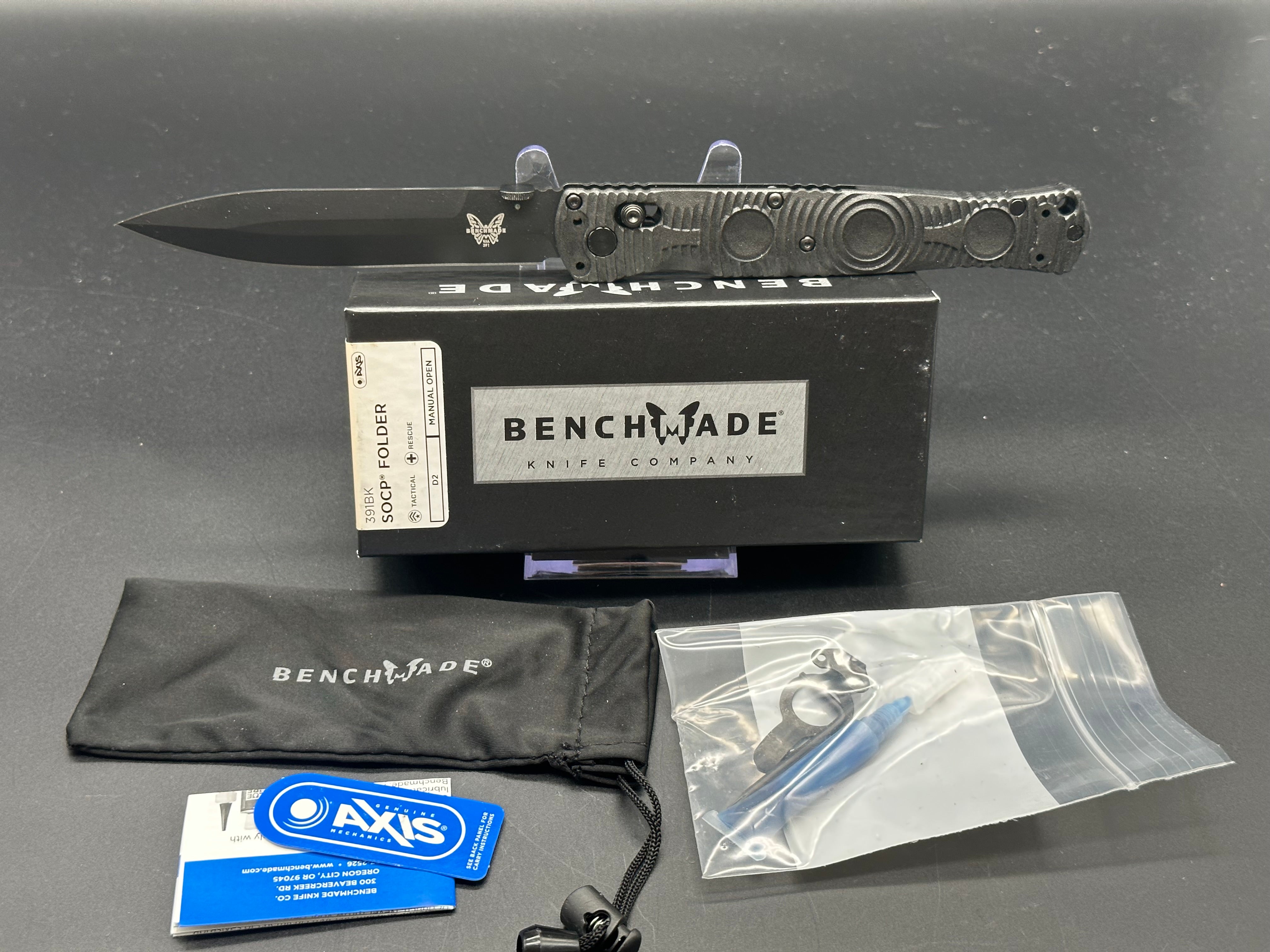 Benchmade SOCP 391BK Tactical Folding Knife - D2 Steel Blade with Polymer Handle for Outdoor Survival, Camping & EDC (Everyday Carry)
