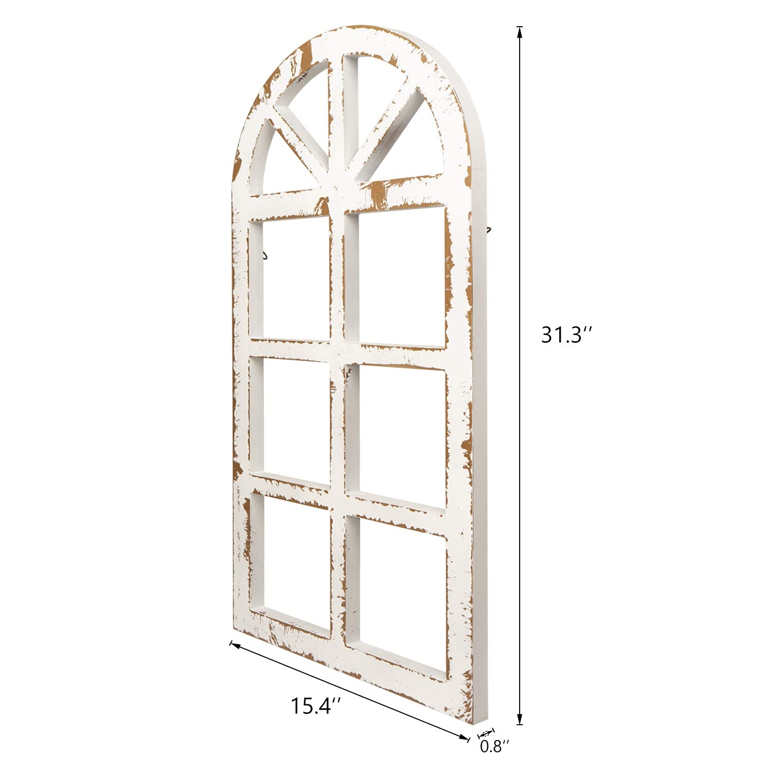 Rustic Wood Window Frame Wall Decor - Farmhouse Style Cathedral Arched Wall Art for Bedroom, Living Room, Kitchen, and Office (Pair)