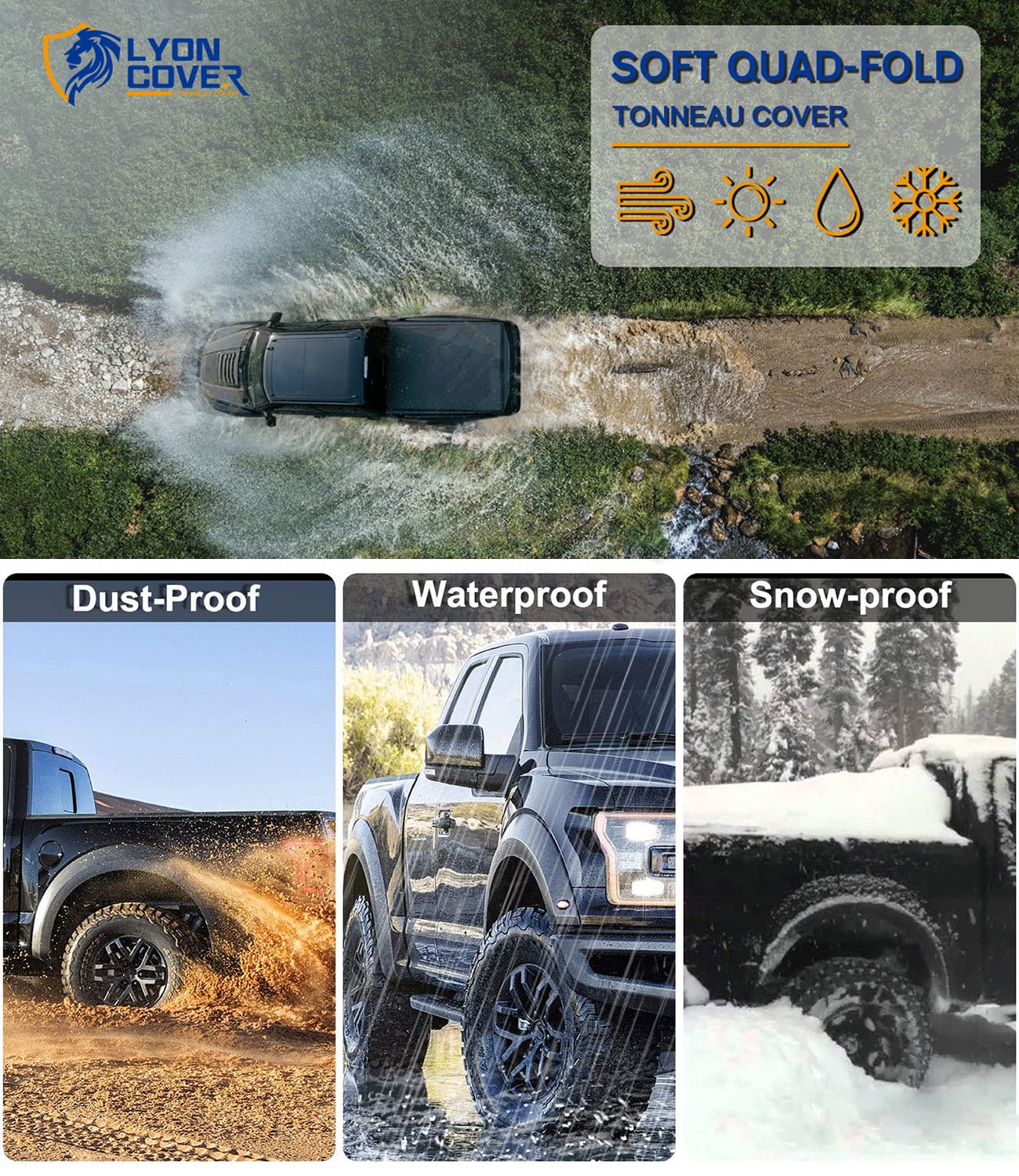 5.8ft Soft Quad-Fold Truck Bed Cover for 2007-2025 Chevy Silverado & GMC Sierra 1500 Fleetside | Waterproof Tonneau Cover | Durable & Easy Installation | Perfect for Camping, Hauling & Outdoor Adventures