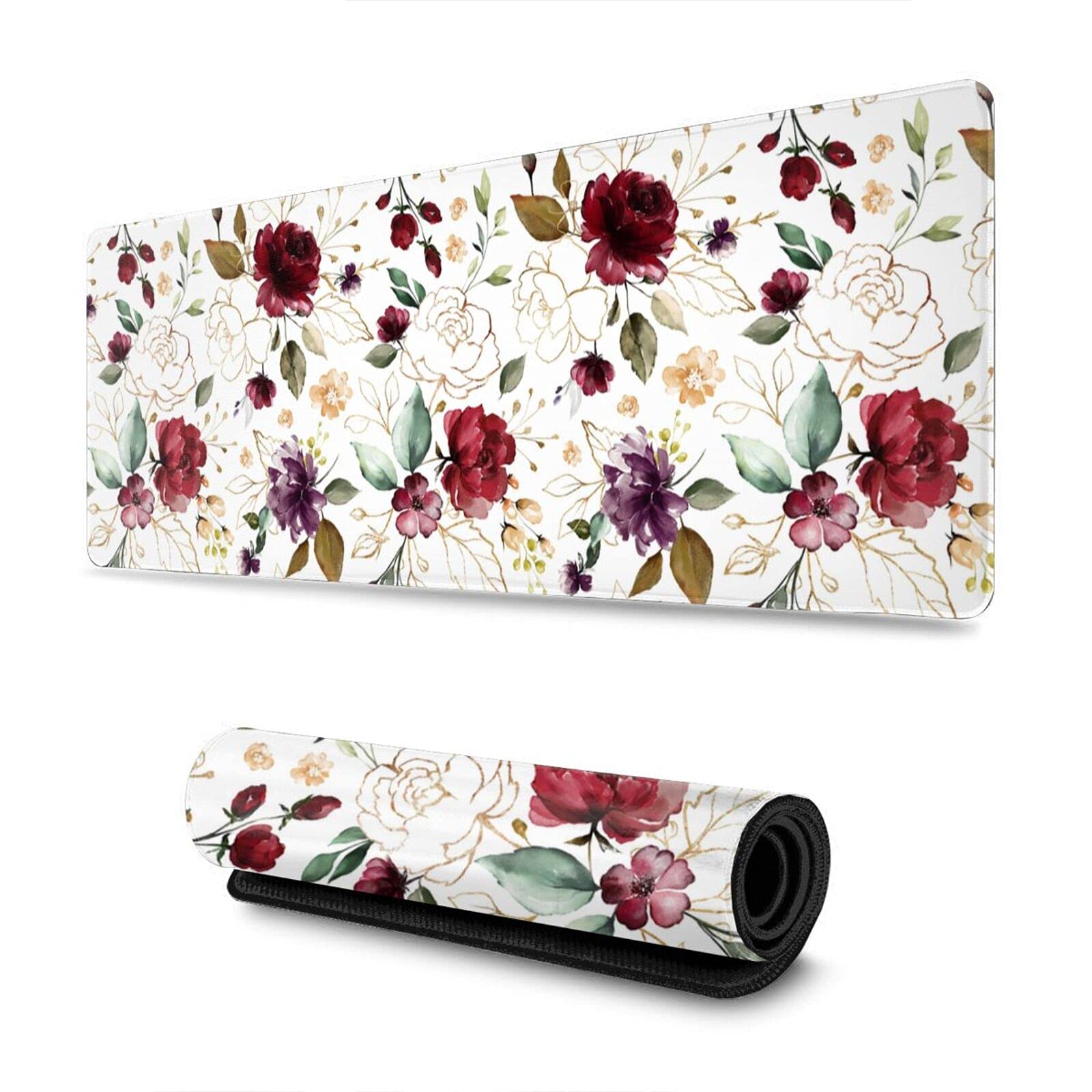 Rose Gold Floral Gaming Mouse Pad - Extra Large Extended Mouse Mat for PC, Laptop, Keyboard & Desk | Home Office Decor Accessories for Gamers & Professionals | Perfect for Gaming Setups & Workspaces