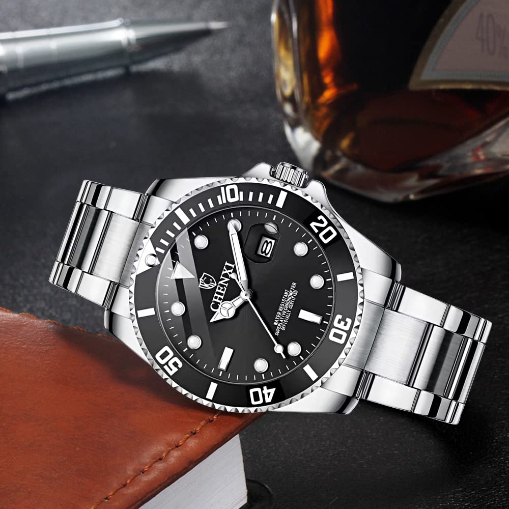 MASTOP Men's Rotating Bezel Blue Dial Luminous Watch - Gold Stainless Steel Band, Waterproof Analog Quartz Watch for Diving, Swimming & Outdoor Activities | Perfect for Business, Casual & Sports Wear