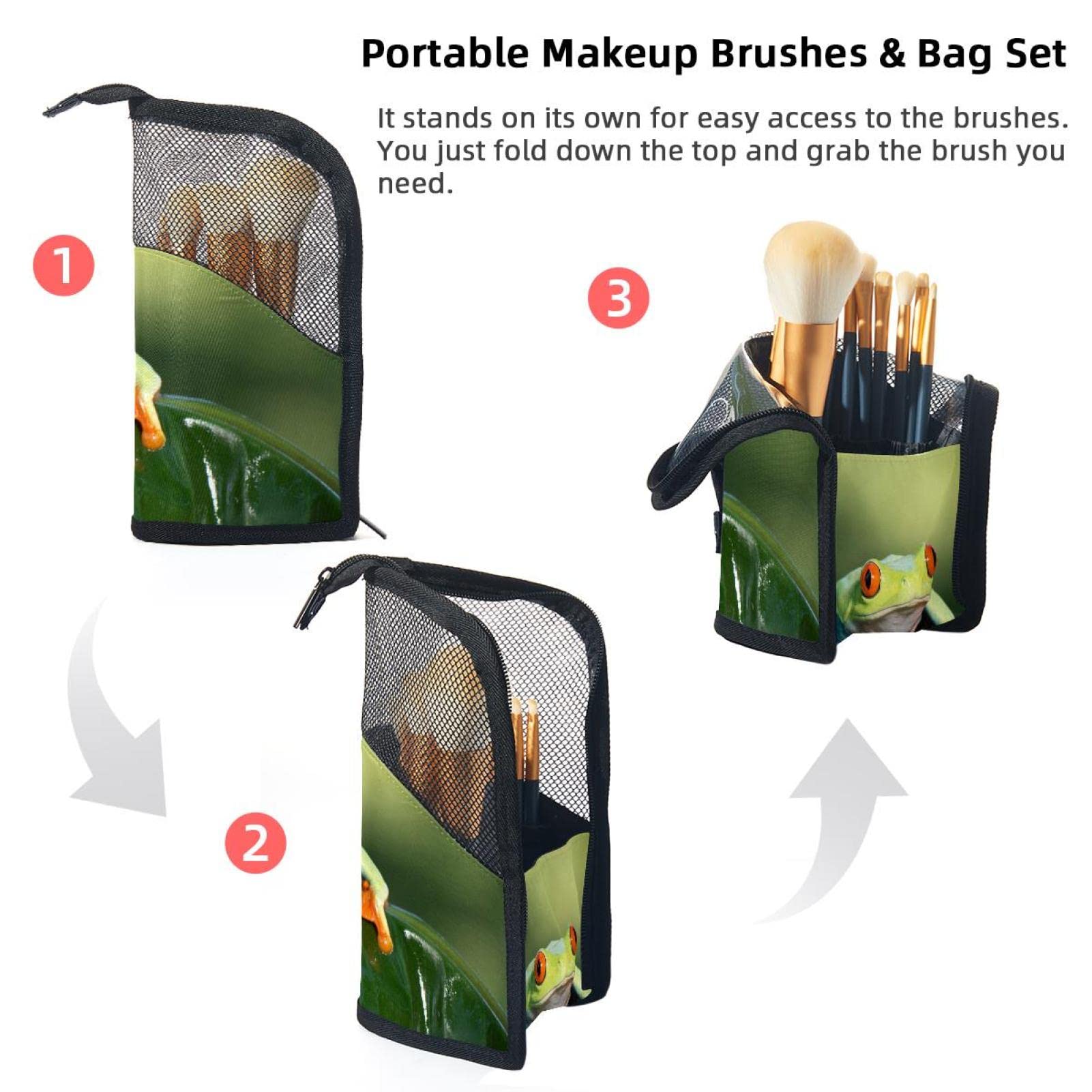 Premium 12-Slot Makeup Brush Organizer Bag - Cute Frog Design Portable Cosmetic Brush Holder Case for Travel & Home Vanity Storage