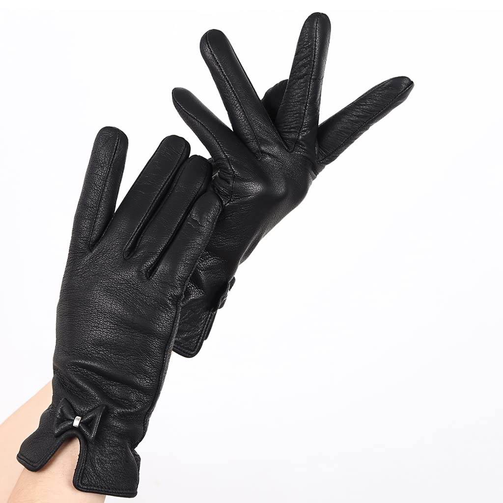 Women's Winter Warm Sheepskin Leather Gloves - Soft & Stylish for Cold Weather - Perfect for Outdoor Activities, Driving & Daily Use (Color: A, Size: 7.5)