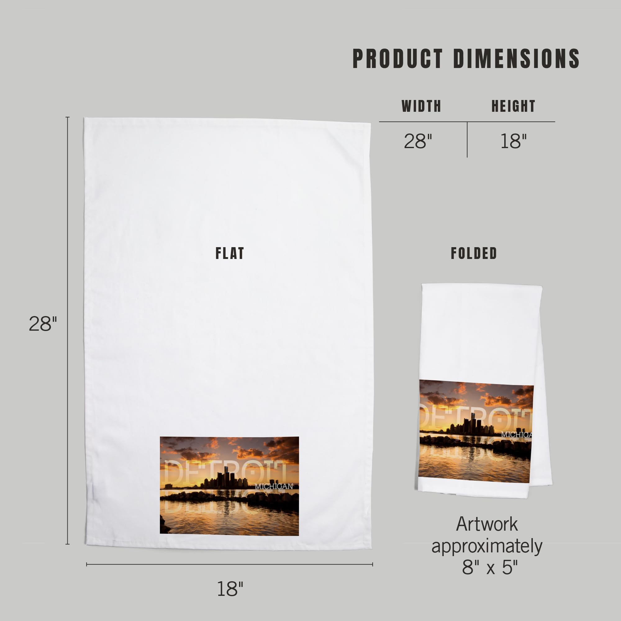 Lantern Press Detroit Michigan Orange Sky Skyline 100% Cotton Tea Towel - Decorative Hand Towel for Kitchen, Home Decor & Gifts - Perfect for Dish Drying, Wall Art & Housewarming Presents