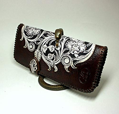 Handcrafted 3D Genuine Leather Biker Wallet for Men - Sheridan Style Skull Design with Hand-Carved & Hand-Painted Details | Custom Personalized Long Leather Wallet for Motorcycle Enthusiasts & Gift Giving