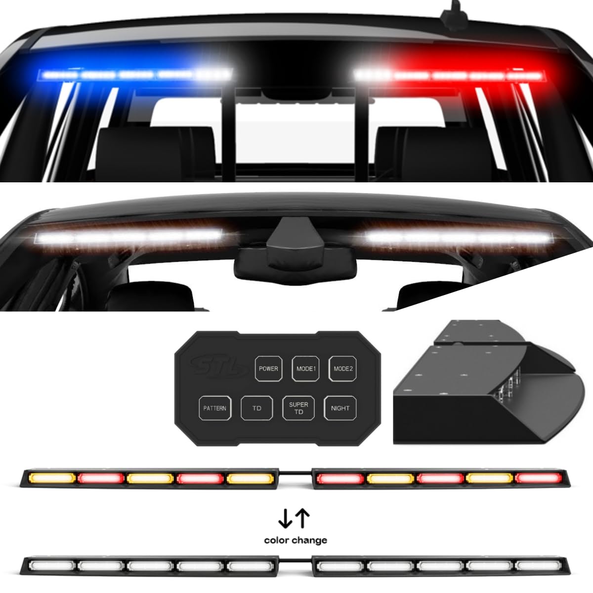 SpeedTech Super Take Down Raptor TIR LED Strobe Light Bar - Red/Amber Alternating Emergency Warning Lights for Police, Fire Trucks & Hazard Vehicles - Clear Lens with Control Box | Ideal for Windshield & Interior Visibility