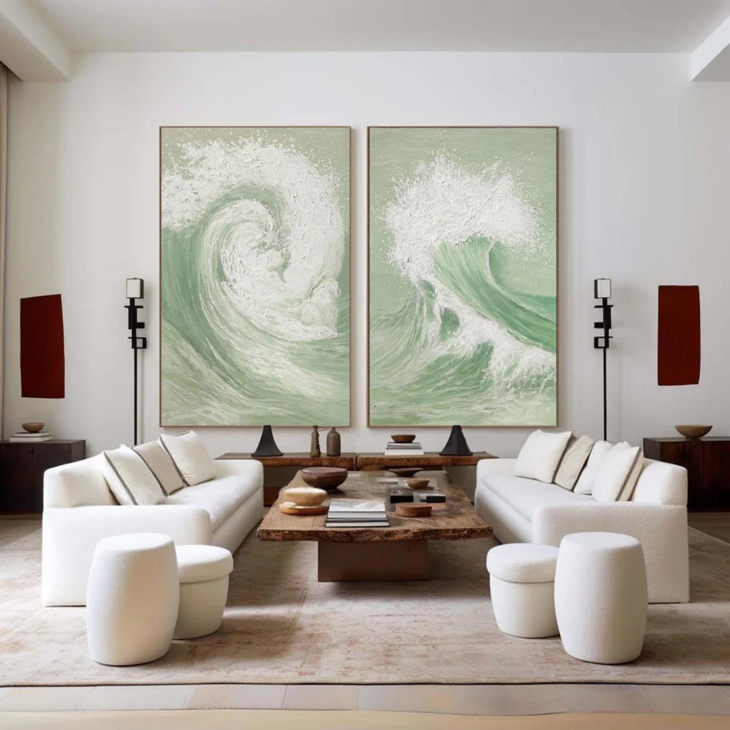 Ocean and Sky Painting Set of 2 - Modern Coastal Wall Art for Living Room & Bedroom Decor - Handmade Canvas Prints for Beach House & Home Office