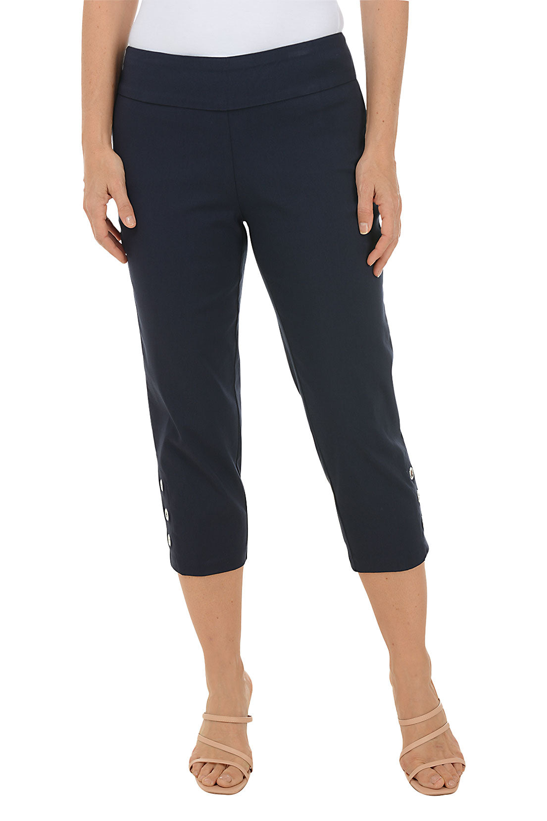 Stylish Petite Grommet Hem Pull-On Crop Pants for Women - Comfortable & Trendy Casual Wear for Office, Travel & Everyday Outfits