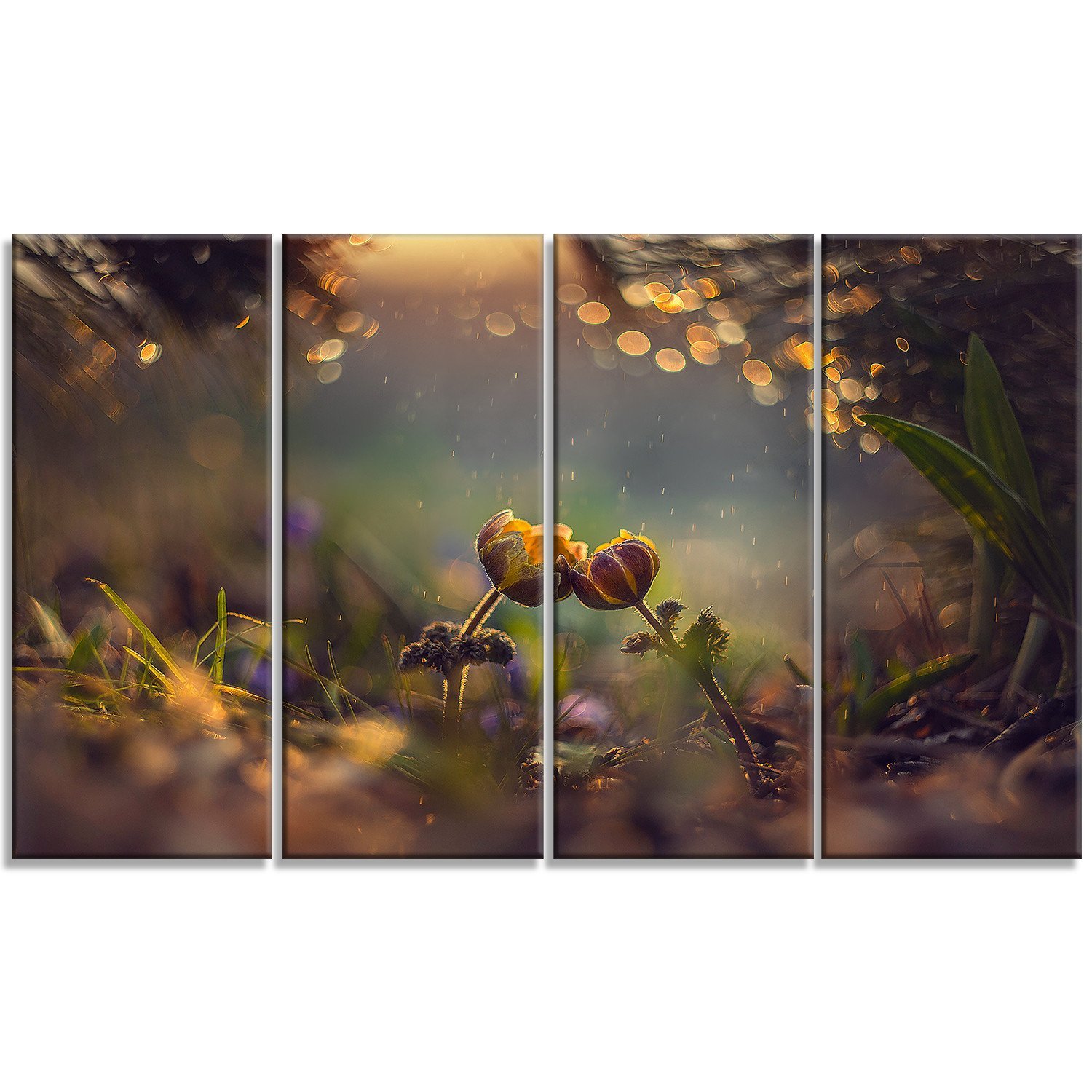 Designart Two Spring Flowers Floral Photography Metal Wall Art - 48x28 Inches, 4 Panels - Modern Home Decor for Living Room, Bedroom & Office