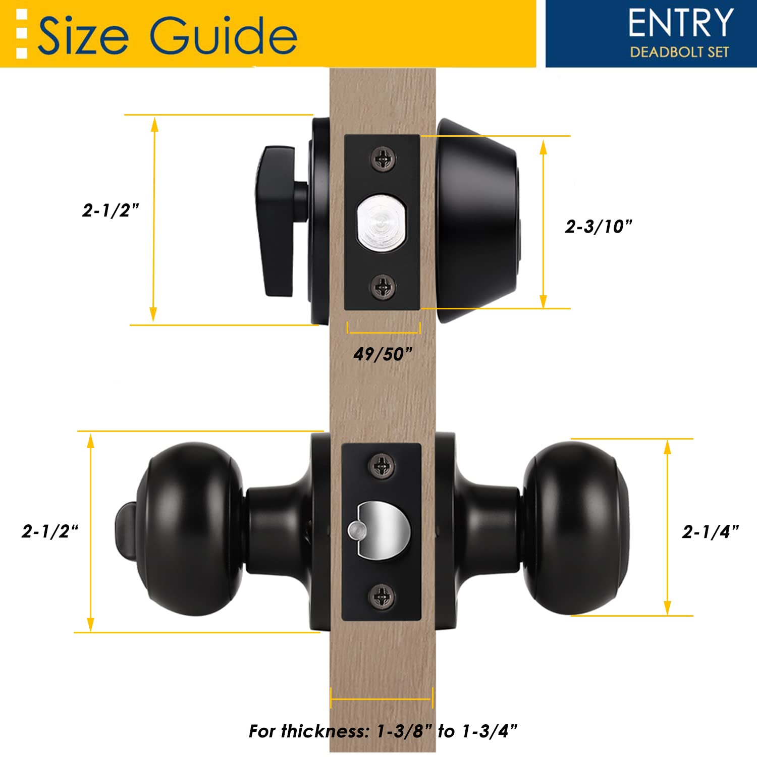 2 Pack Keyed Alike Door Knobs & Deadbolt Lock Set - Matte Black for Home Security