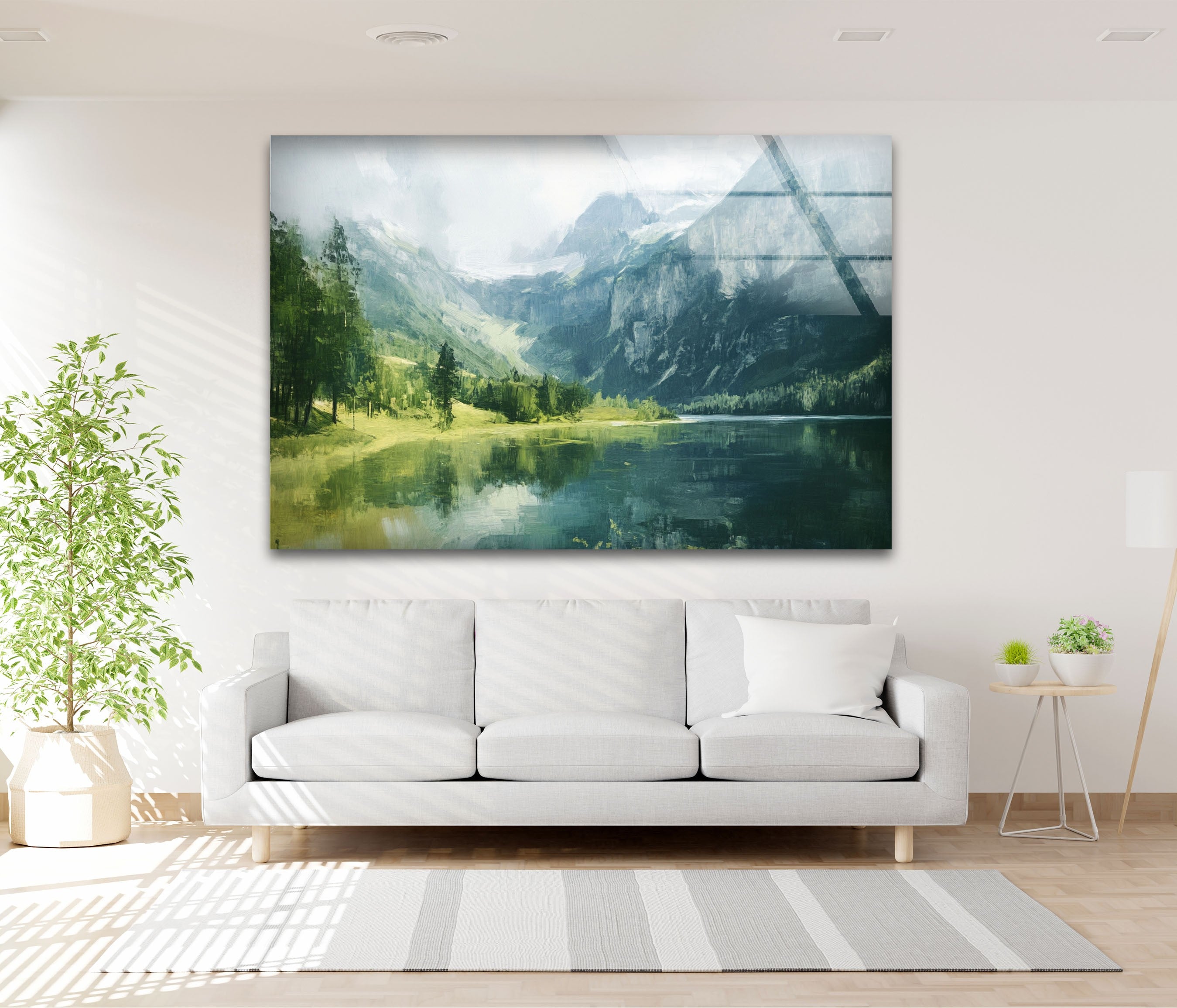 Alpine Serenity Landscape Glass Wall Art - Nature Inspired Home Decor for Living Room, Bedroom & Office - Perfect Gift for Housewarming & Interior Design