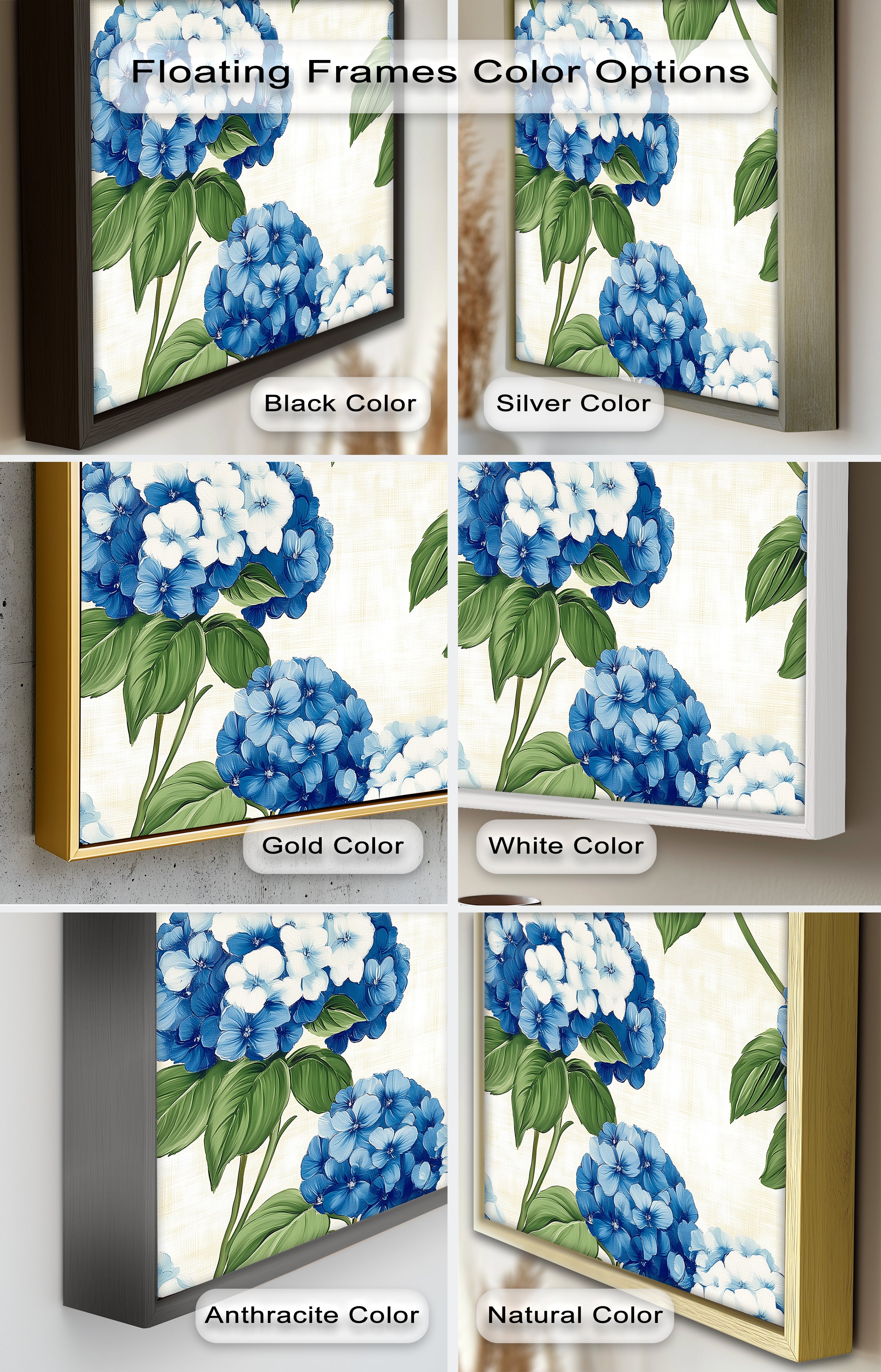 Blue and White Blooming Flower Oil Painting - Handmade Canvas Art for Home Decor, Living Room, Bedroom & Office Wall