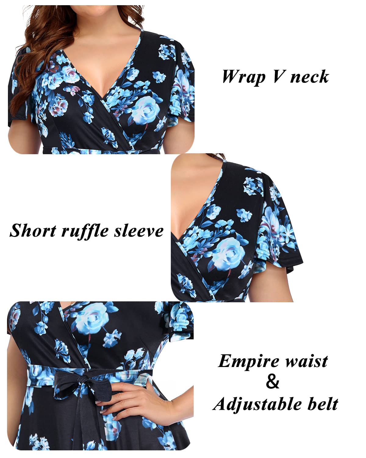 **Plus Size Women's Pinup Fashion Wrap Dress - Empire Waist Semi-Formal Cocktail Midi Dress for Wedding Guest, Party & Special Occasions**