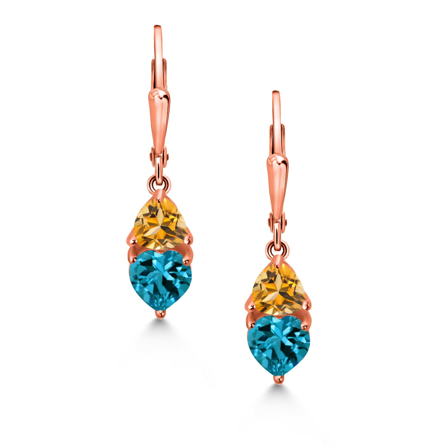 18K Gold Plated Sterling Silver Heart & Trillion Gemstone Birthstone Drop Earrings for Women | Elegant Dangle Leverback Earrings for Everyday Wear, Parties & Special Occasions