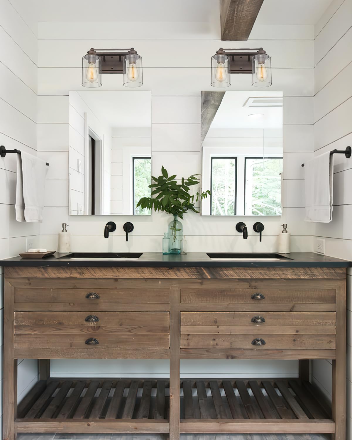 HWH Farmhouse 2-Light Bathroom Vanity Wall Sconce with Oil-Rubbed Bronze Finish - Perfect for Mirror Lighting, Dressing Table & Powder Room Decor (Model: 5HLT63B-2W ORB) | Elegant Wall Lighting for Modern and Rustic Bathrooms