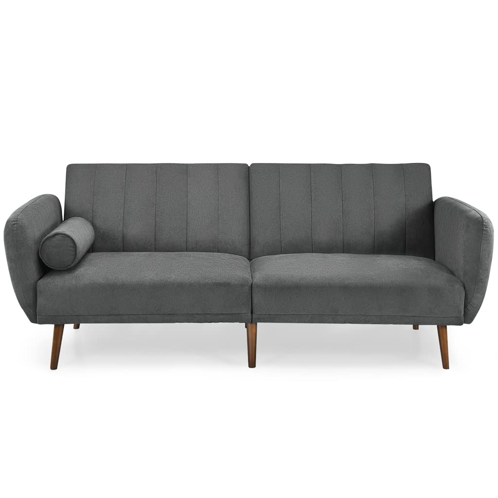 SLNFXC Convertible Futon Sofa Bed - Adjustable Couch Sleeper with Wooden Legs, Gray | Space-Saving Multi-Functional Furniture for Small Apartments, Guest Rooms & Home Offices