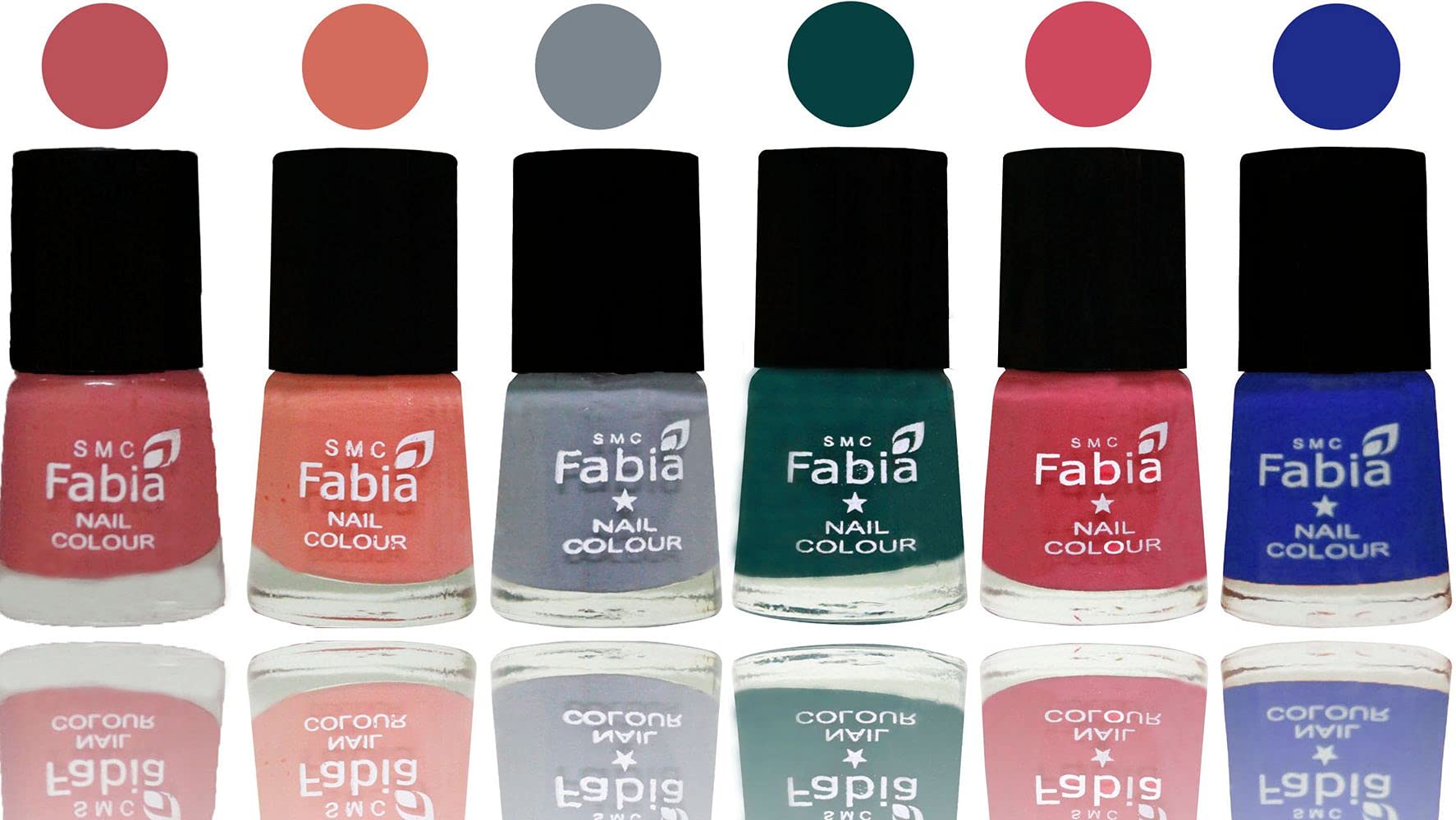 SMC Fabia Shine Bright Glossy Nail Polish Set - 6 Vibrant Colors (02851) | Long Lasting & Chip Resistant Nail Paint for Manicure, Pedicure & Nail Art | Perfect for Parties, Weddings & Everyday Wear