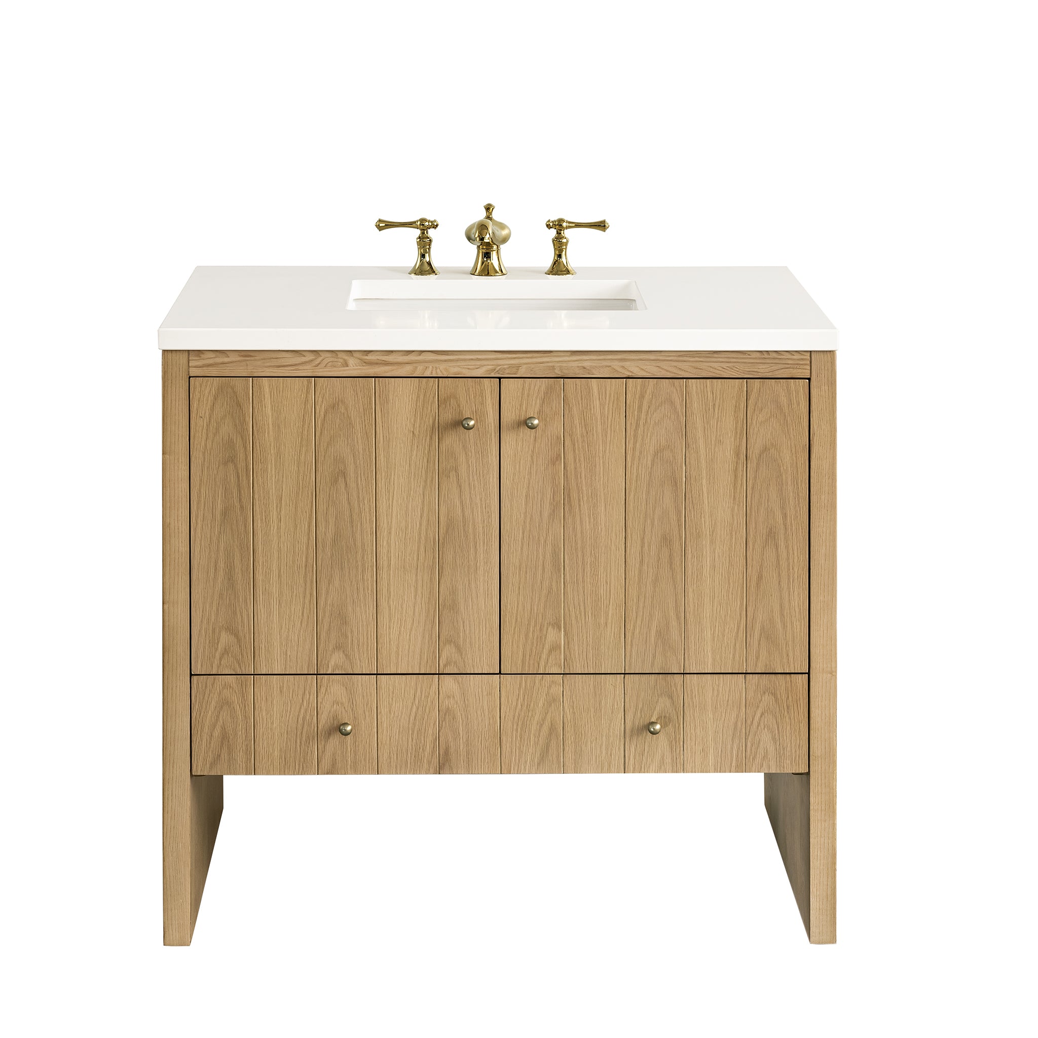 Hudson 36 Inch Single Bathroom Vanity with White Zeus Top - Light Natural Oak Finish - Modern Bathroom Storage Solution for Small Spaces