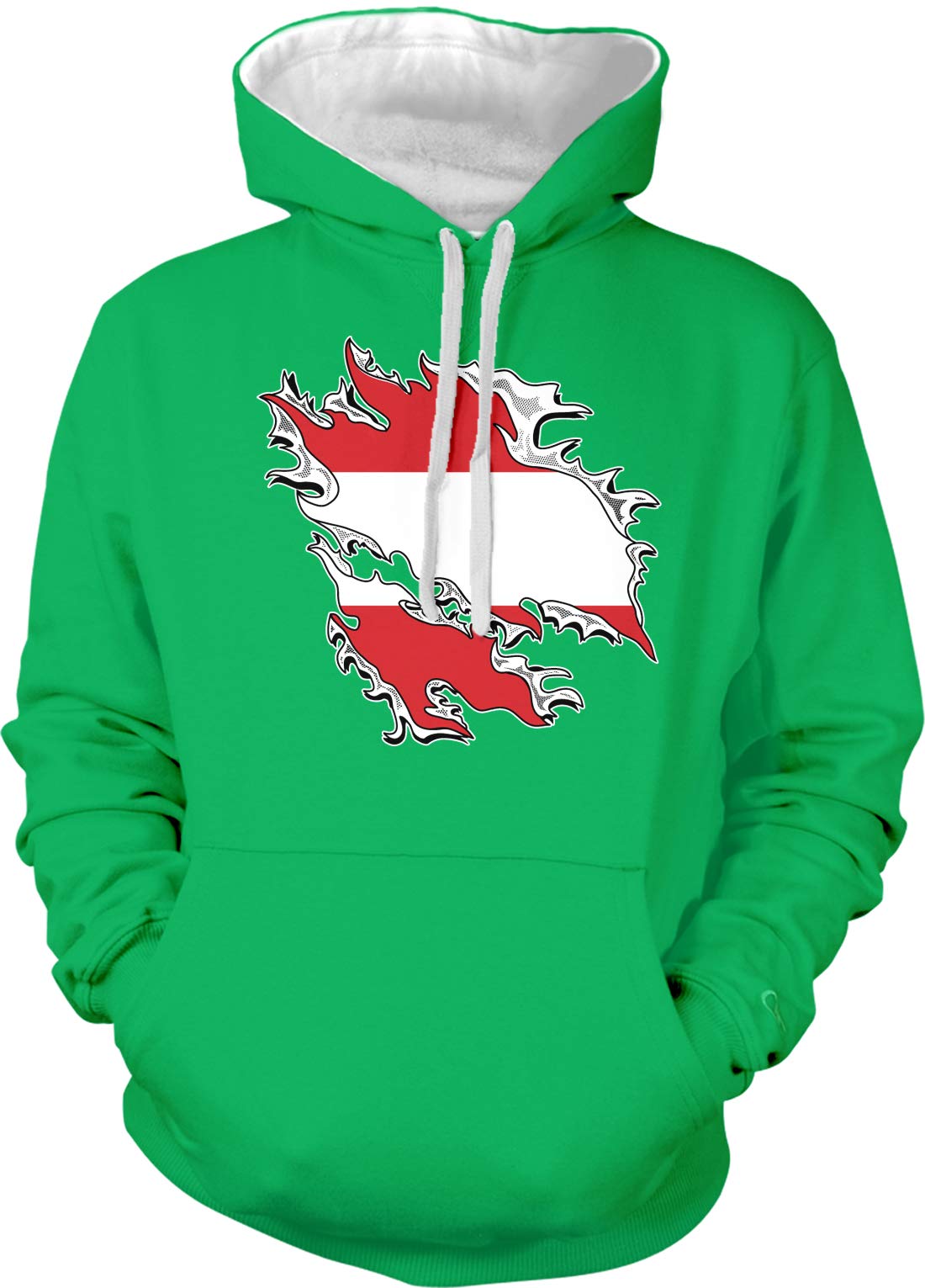 Amdesco Men's Austrian Flag Tear Through Hoodie - Patriotic Two-Tone Pullover for Casual Wear & Outdoor Activities