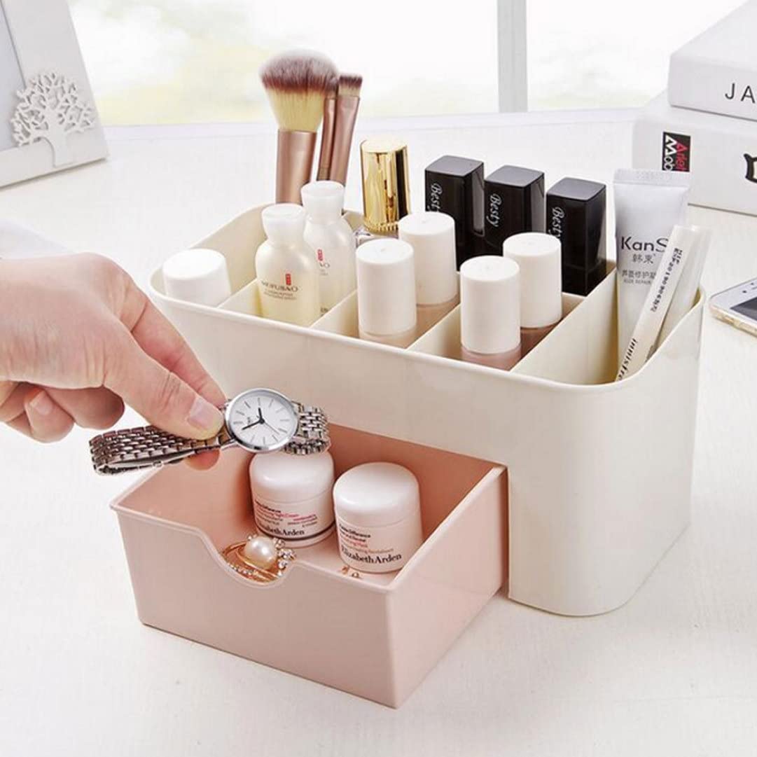 Stackable Makeup Organizer with Drawers - Pink Cosmetic Storage for Vanity Table, Bathroom Countertop & Office Desk - Perfect for Organizing Makeup, Jewelry, Pens & More
