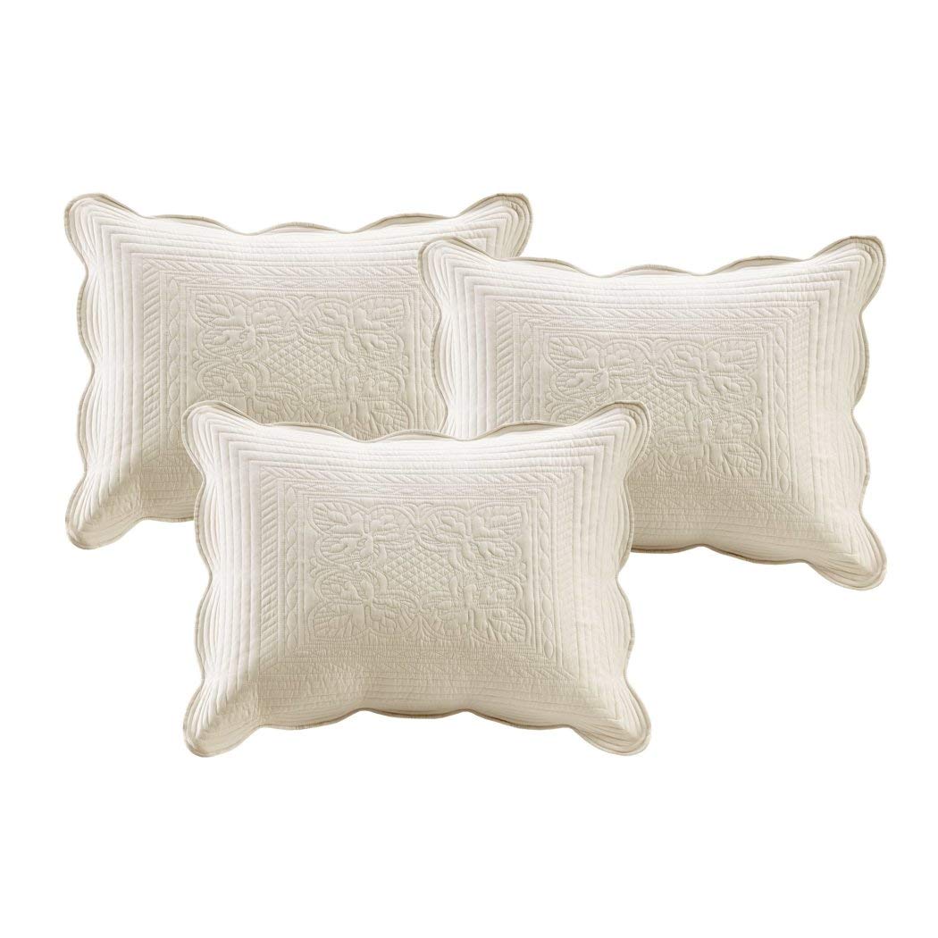 6 Piece Ivory Floral Daybed Cover Set - Geometric Coastal French Country Shabby Chic Motif with Scalloped Edges, Includes Bedskirt & Pillows - Soft Polyester Fabric for Guest Room, Nursery or Beach House Decor