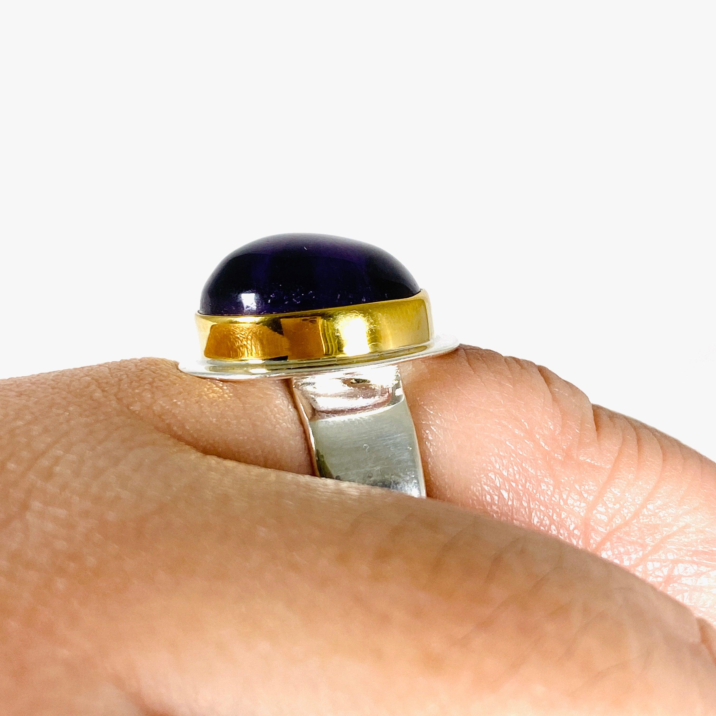 Amethyst Round Ring with Brass Detailing - Size 11 - KRGJ2961 | Elegant Purple Gemstone Jewelry for Women, Perfect for Weddings, Parties & Everyday Wear