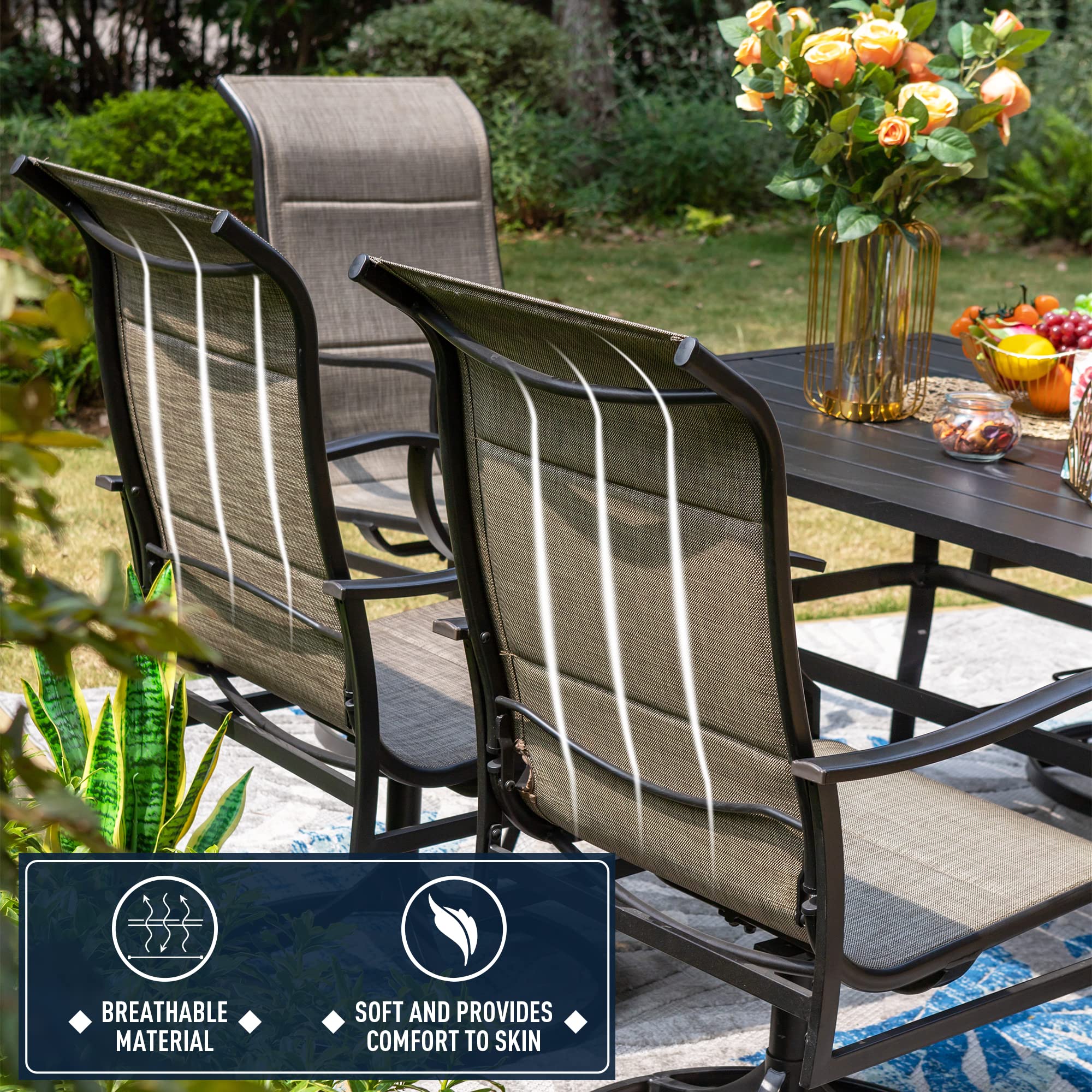 Sophia & William 9-Piece Outdoor Patio Dining Set - 8 Swivel Chairs with Padded Textilene & Expandable 6-8 Person Metal Table - Durable Metal Furniture for Garden, Lawn, Backyard & Poolside Dining
