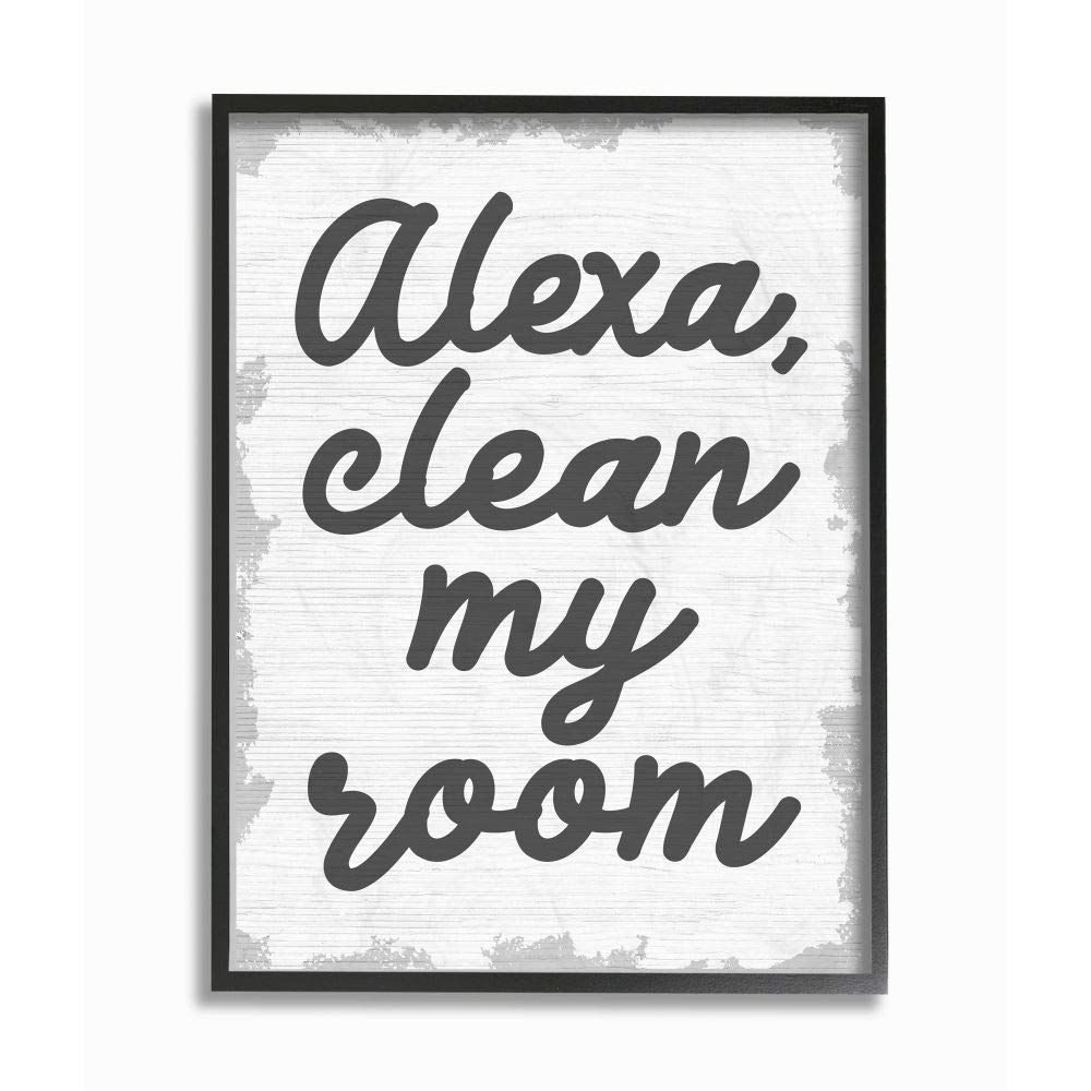 Stupell Industries 'Alexa Clean My Room' Funny Kids Wall Art - Black Framed 11x14 by Daphne Polselli - Perfect for Children's Bedroom Decor & Playroom Humor
