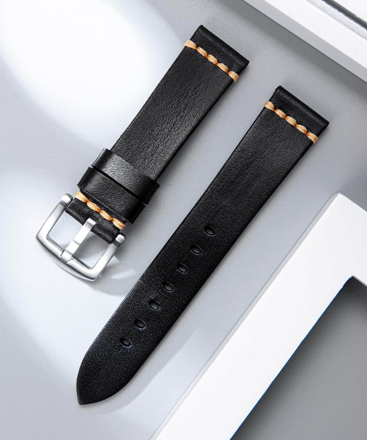 Premium Leather Watch Band 18/20/22/24mm - Compatible with Samsung, Huawei & Garmin Smartwatches - Soft Tanned Leather Strap for Men & Women - Perfect for Business, Casual & Outdoor Activities