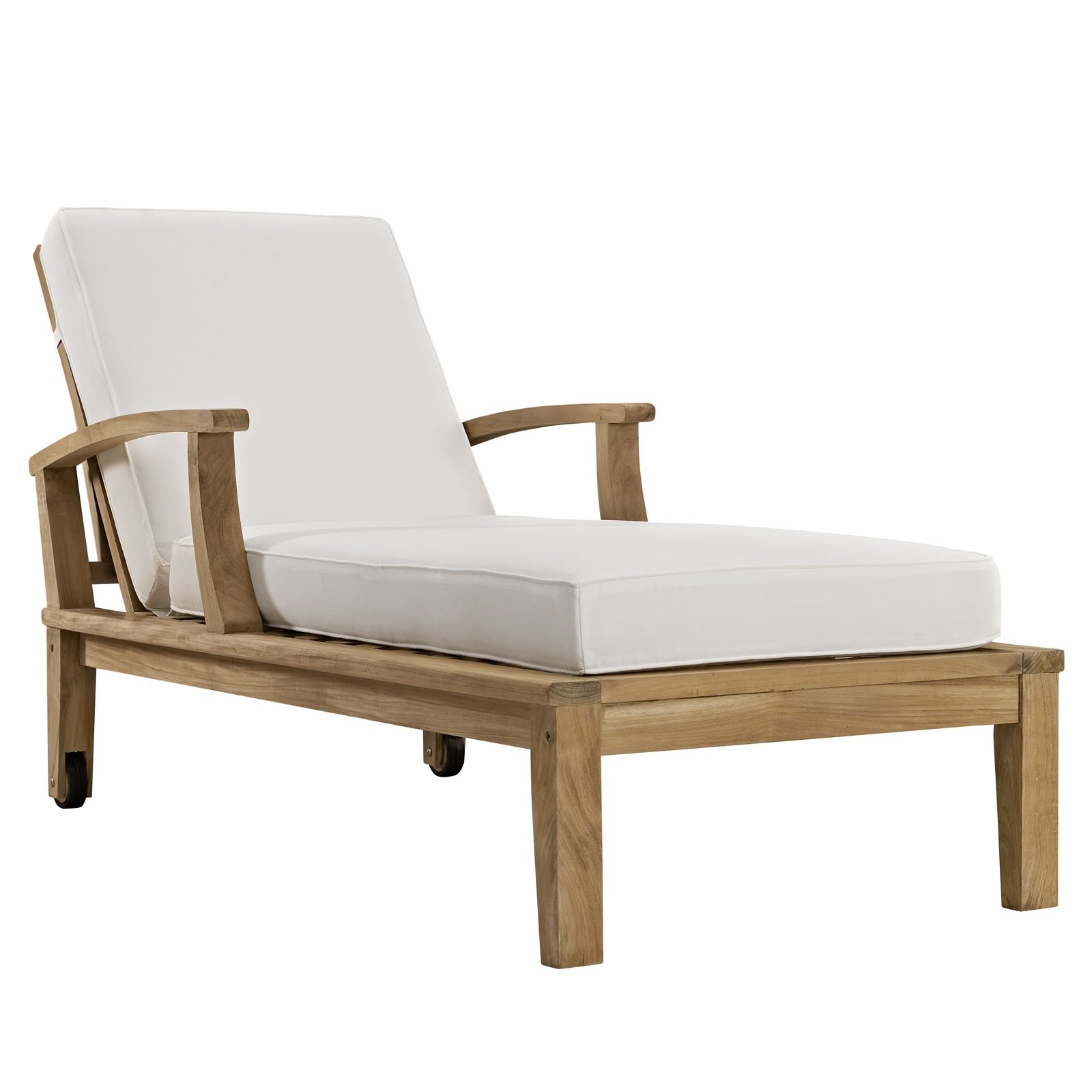 Premium Grade A Teak Wood Outdoor Chaise Lounge Chair - Natural White Finish - Durable Patio Furniture for Poolside, Beach & Garden Relaxation