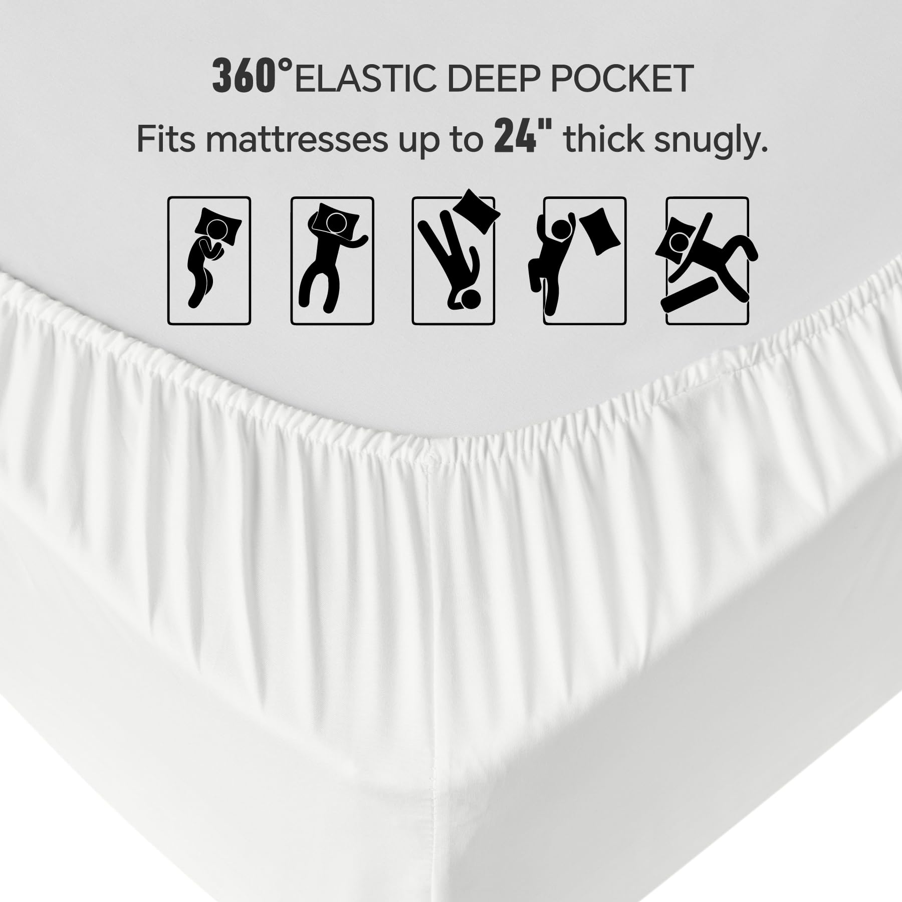 Extra Deep Queen Fitted Sheet - 18 to 24 Inch Deep Pocket Fitted Sheet for Queen Size Mattress, Ultra Soft & Breathable Bottom Sheet (60