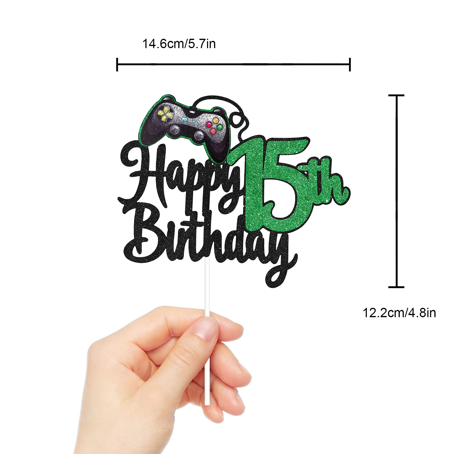 15th Birthday Cake Topper for Video Game Lovers - Game On Level Up Winner Party Decoration - Perfect for Boys' Gaming Birthday Party & Cake Decorations