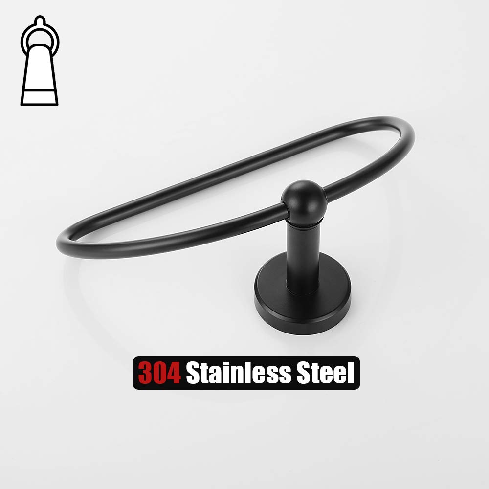 Matte Black Stainless Steel Towel Ring - 7