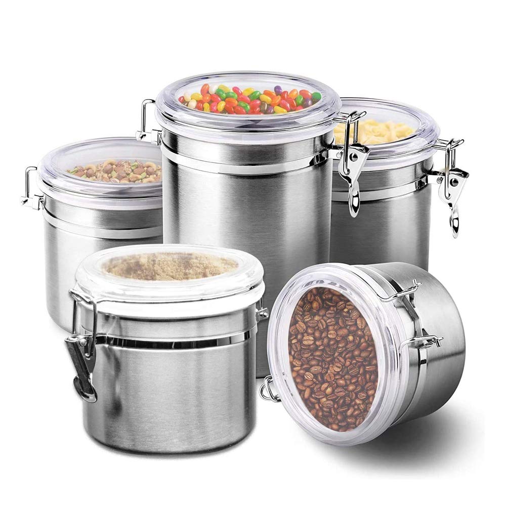 YISHIYI 4-Piece Stainless Steel Food Storage Containers Set - Airtight Kitchen Storage for Cereal, Coffee, Flour, Tea & Sugar with Secure Locking Lids (S/M/L/XL) - Perfect for Pantry Organization & Countertop Display