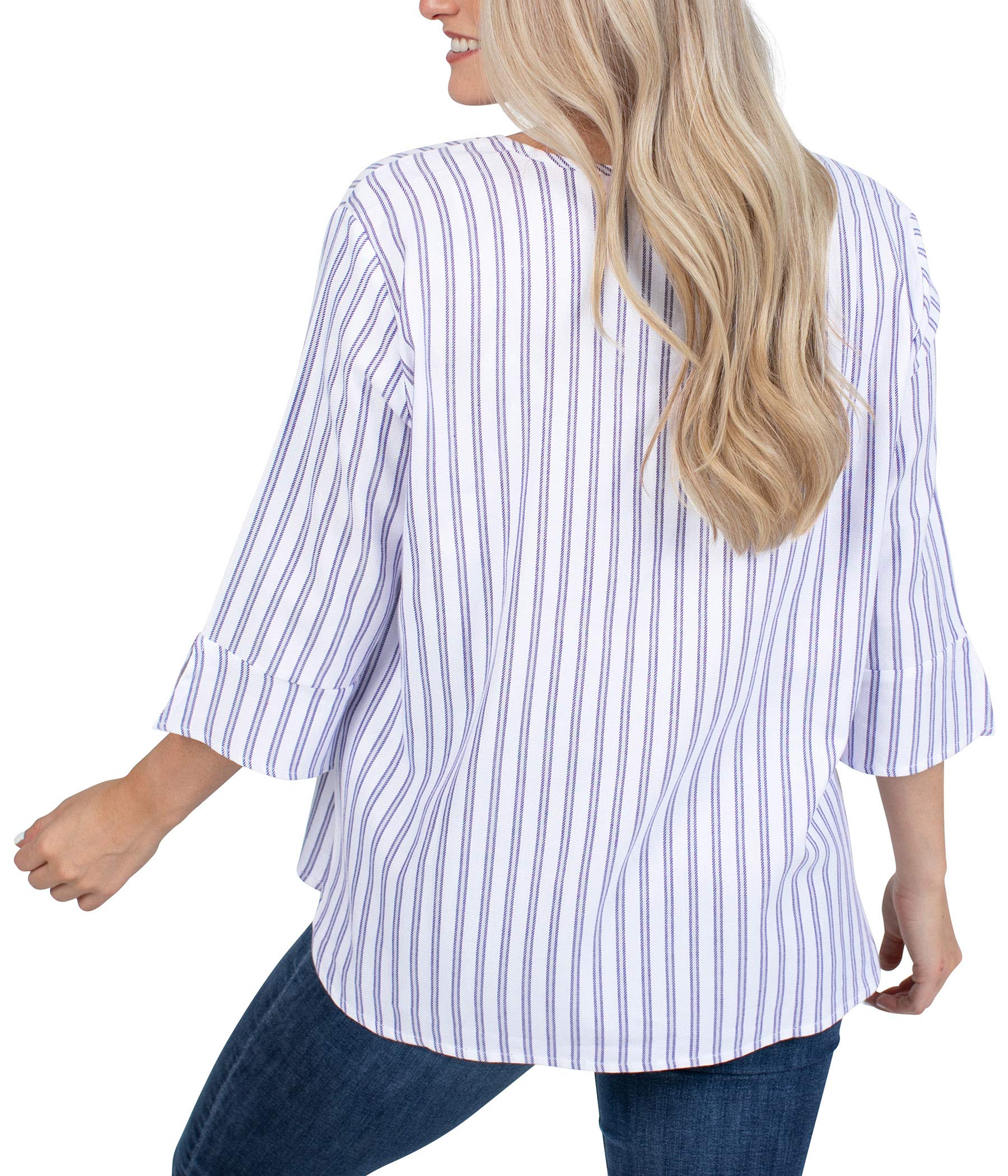 UG Apparel Women's V-Neck Striped Blouse - Soft Casual Long Sleeve Tops for Work & Everyday Wear | Office, Date Night & Weekend Outfits