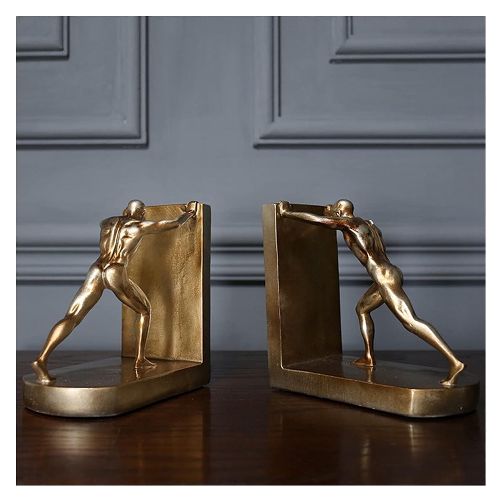 Sports-Themed Bookends - Non-Slip Book Stopper for Office & Home Decor, People Pushing Objects Design - Perfect for Bookshelves, Desks & Gift Giving