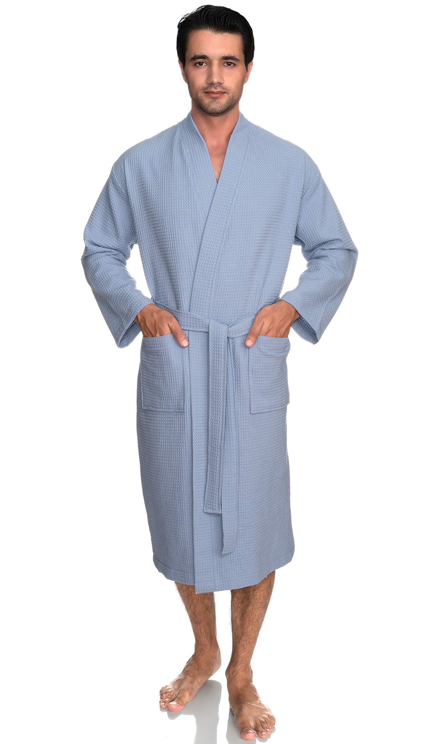 Premium Men's Kimono Waffle Spa Bathrobe - Soft Cotton Terry Cloth Robe for Relaxation - Perfect for Home, Spa, Poolside & Lounging