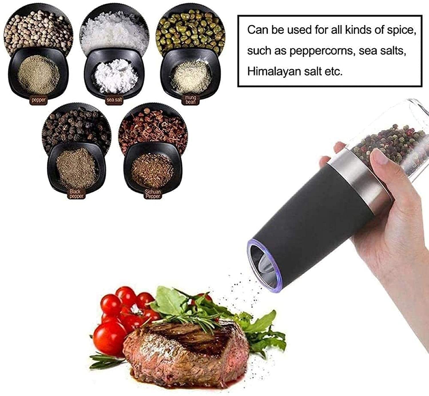 Premium Salt and Pepper Grinder Set (2-Piece) - Adjustable Ceramic Grinders with Glass Body for Freshly Ground Spices - Perfect for Kitchen, Dining Table & Gourmet Cooking
